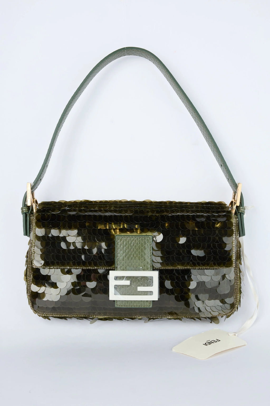 FENDI OLIVE GREEN SEQUIN BAGUETTE
