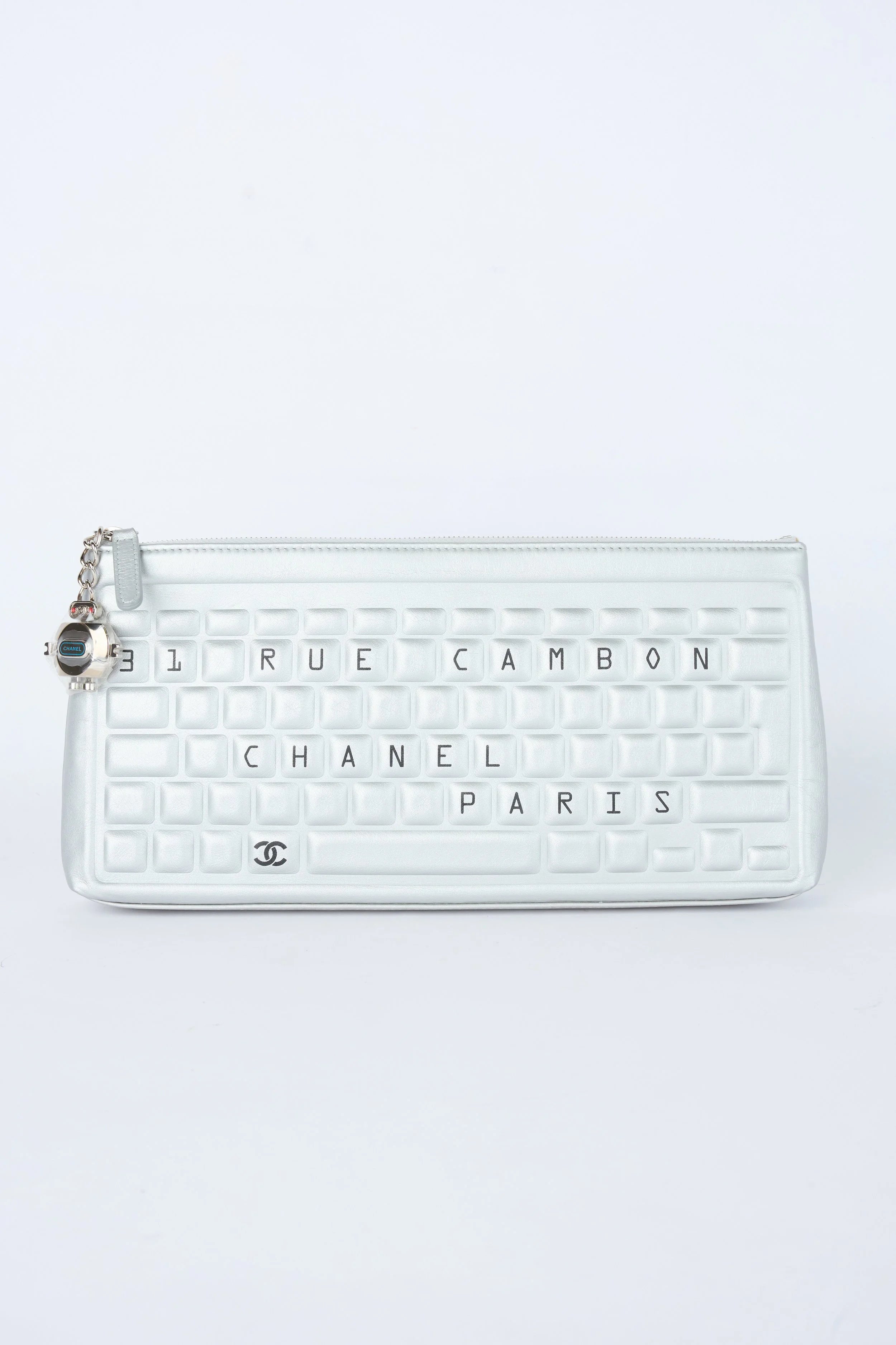 CHANEL METALLIC SILVER KEYBOARD CLUTCH
