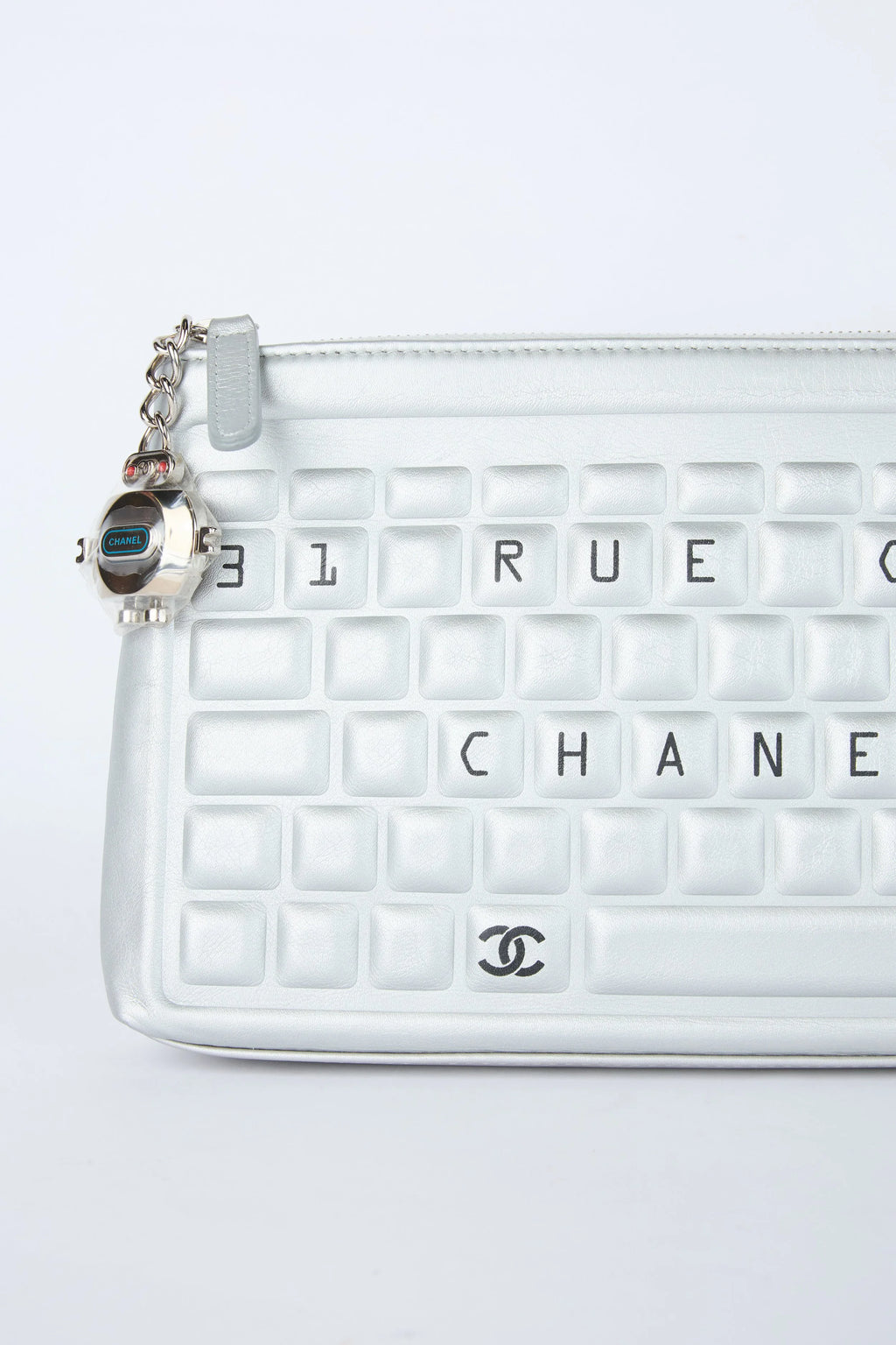 CHANEL METALLIC SILVER KEYBOARD CLUTCH