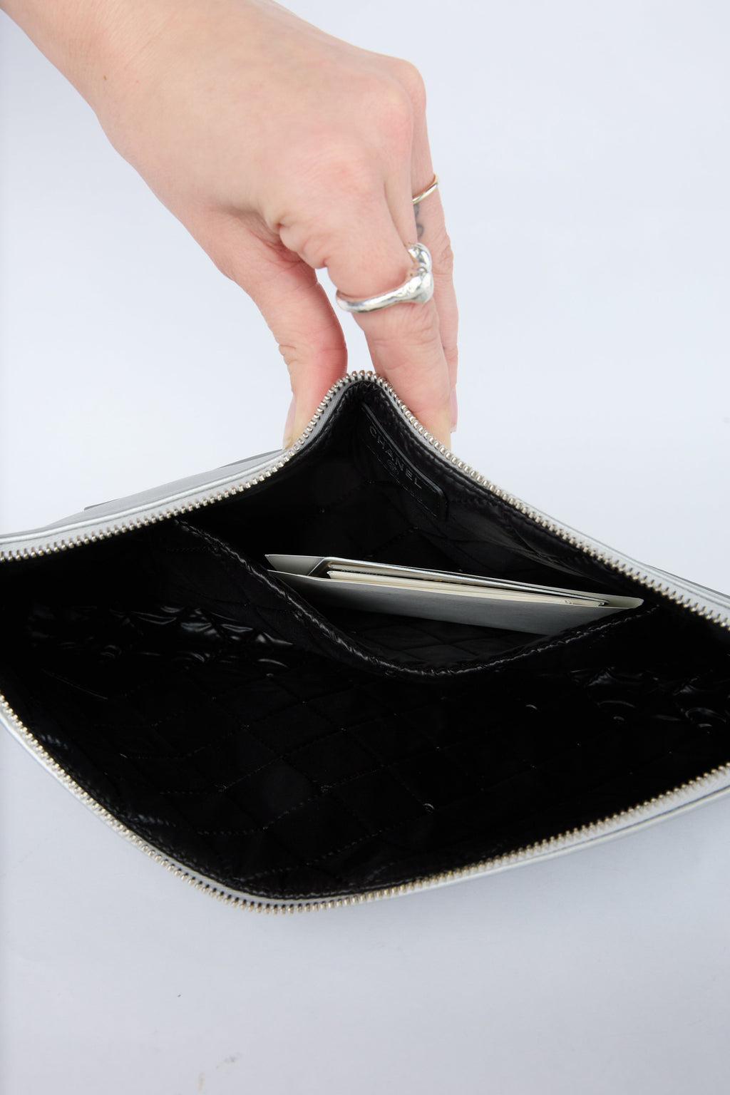 CHANEL METALLIC SILVER KEYBOARD CLUTCH