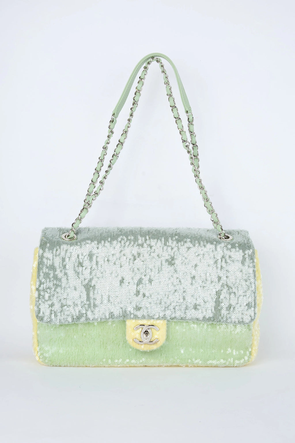 CHANEL GREEN WATERFALL SEQUIN JUMBO FLAP