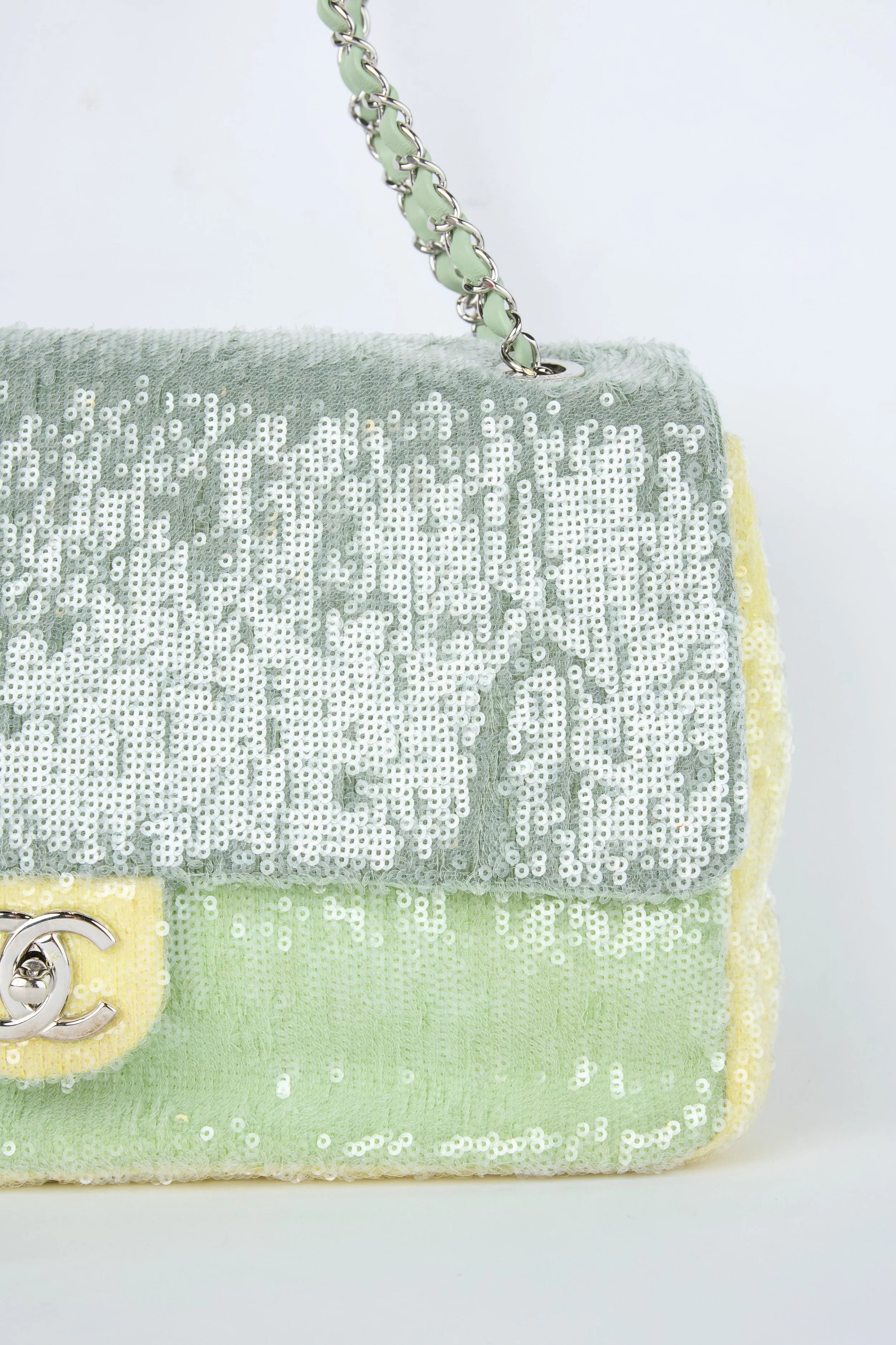 CHANEL GREEN WATERFALL SEQUIN JUMBO FLAP