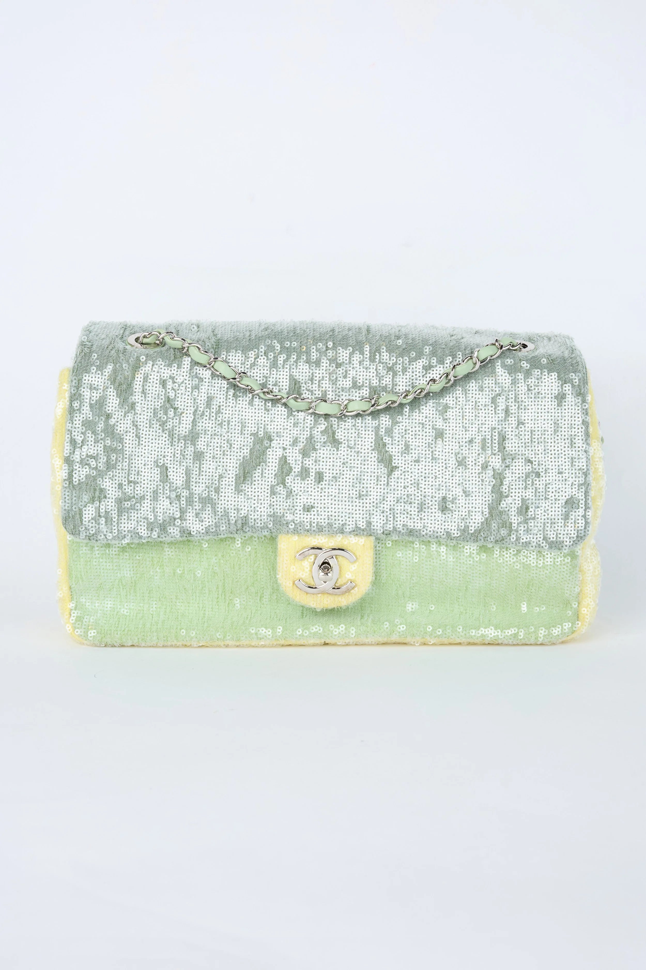 CHANEL GREEN WATERFALL SEQUIN JUMBO FLAP