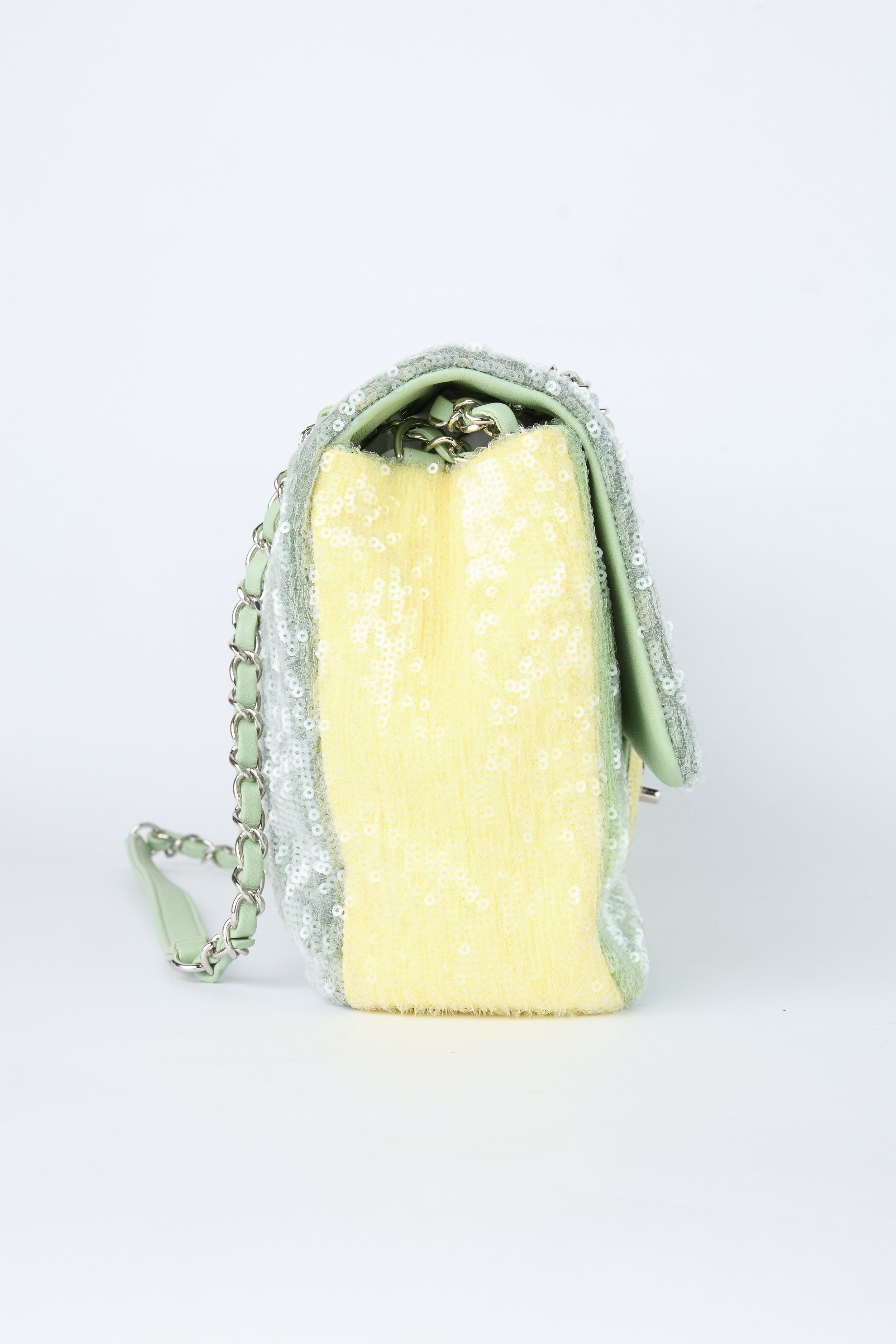 CHANEL GREEN WATERFALL SEQUIN JUMBO FLAP
