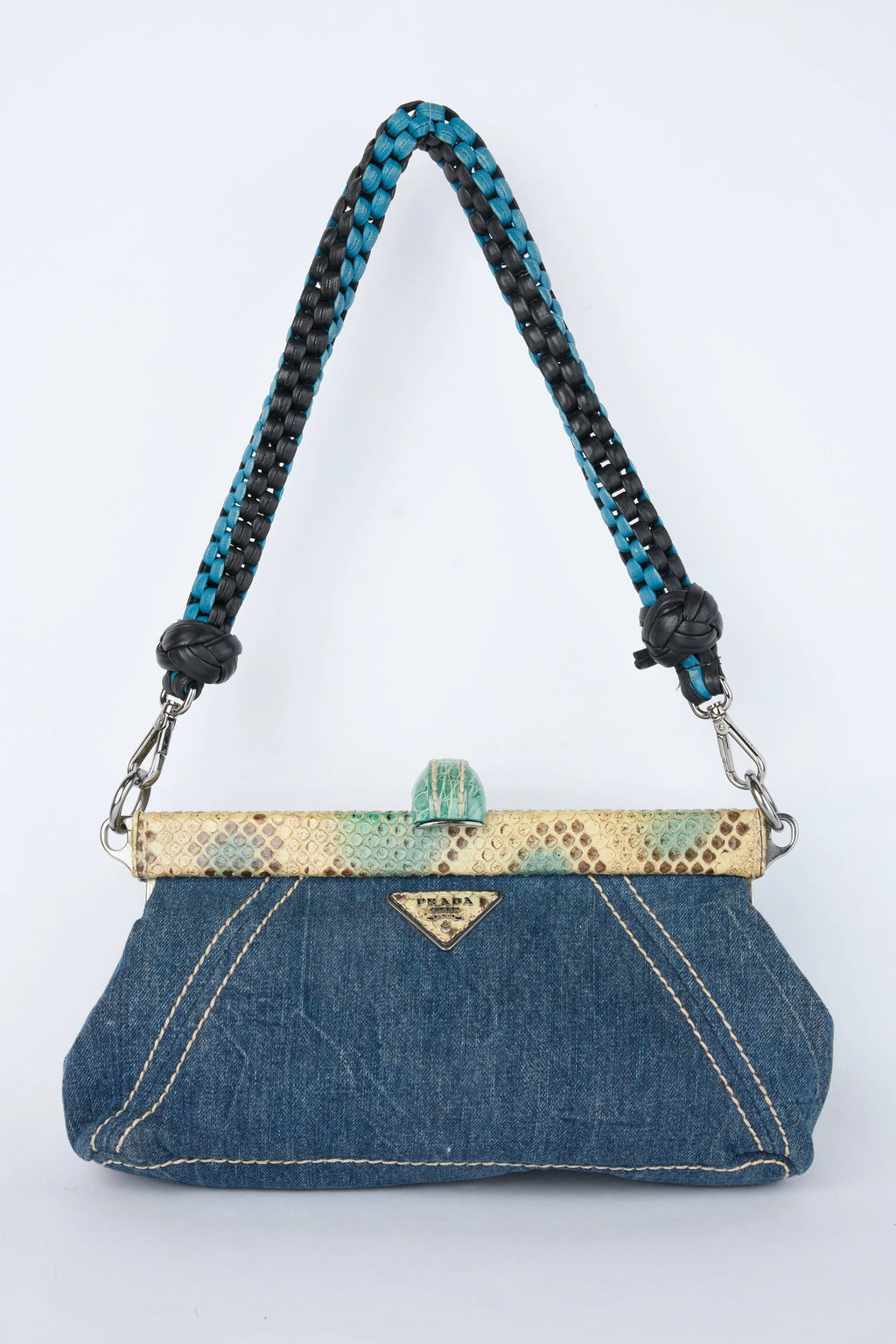 PRADA DENIM KISSLOCK SHOULDER BAG