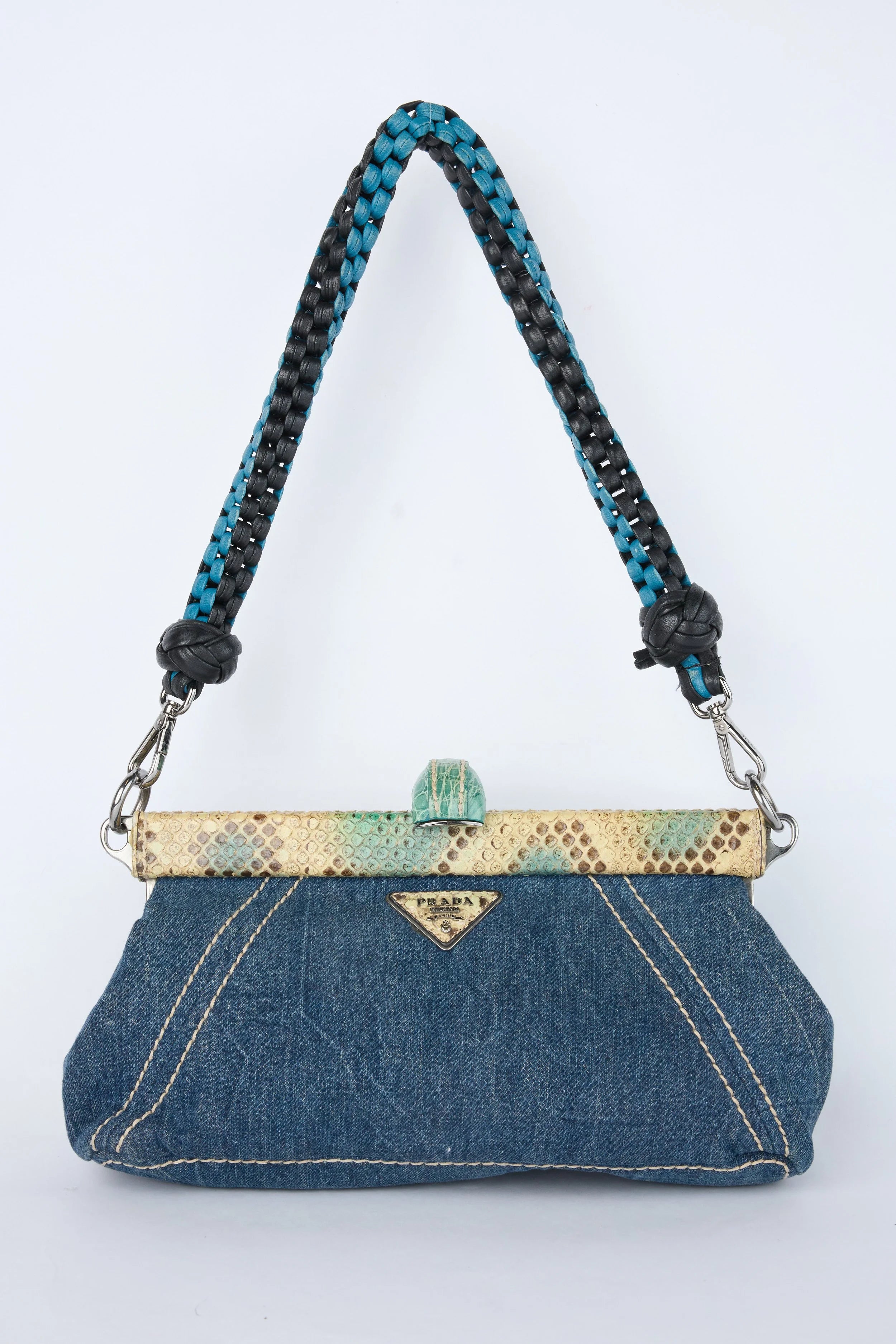 PRADA DENIM KISSLOCK SHOULDER BAG