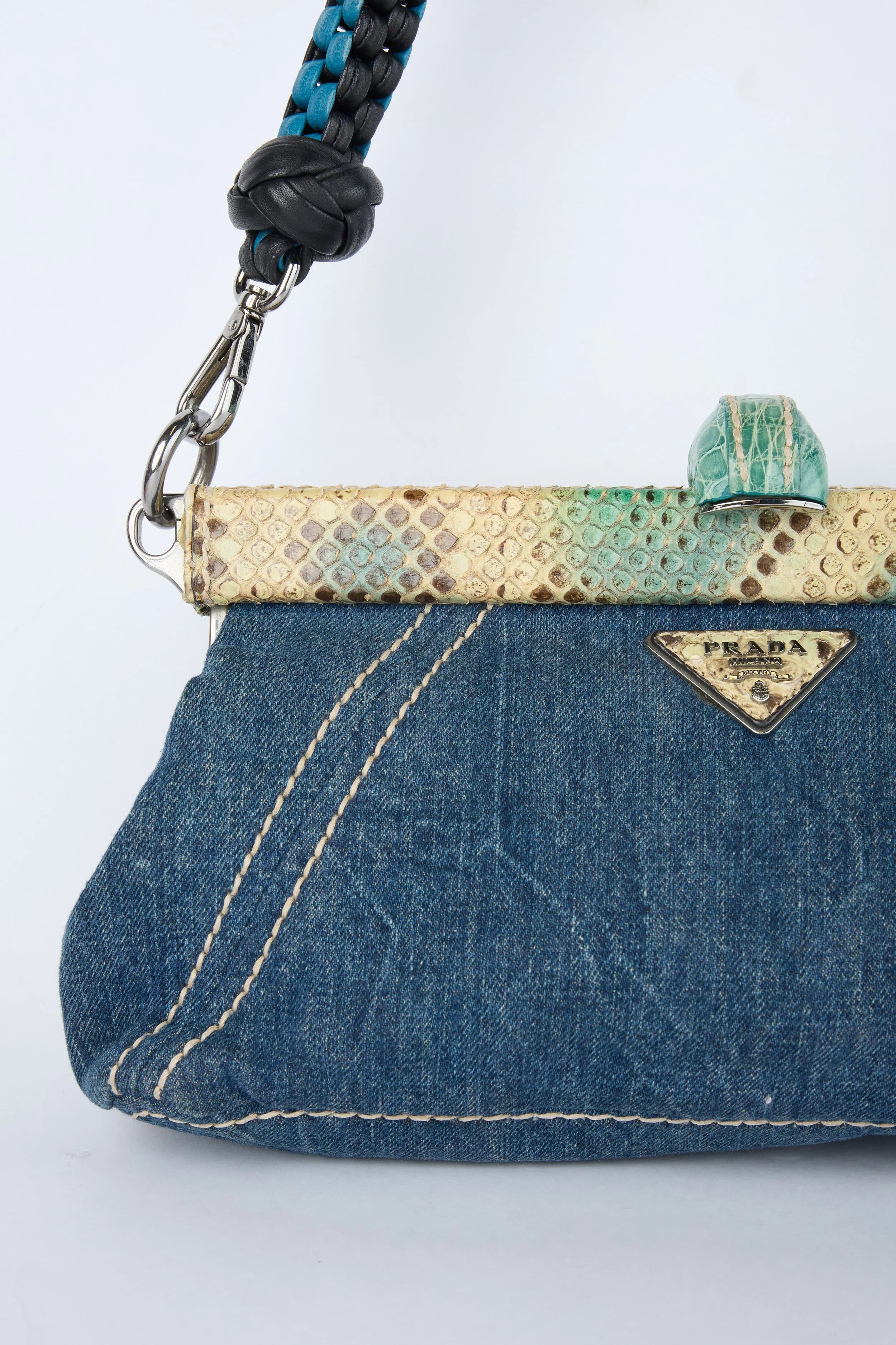 PRADA DENIM KISSLOCK SHOULDER BAG