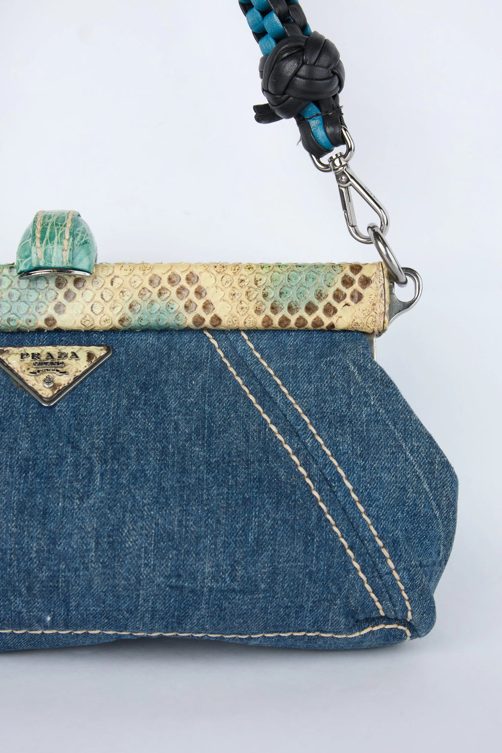 PRADA DENIM KISSLOCK SHOULDER BAG