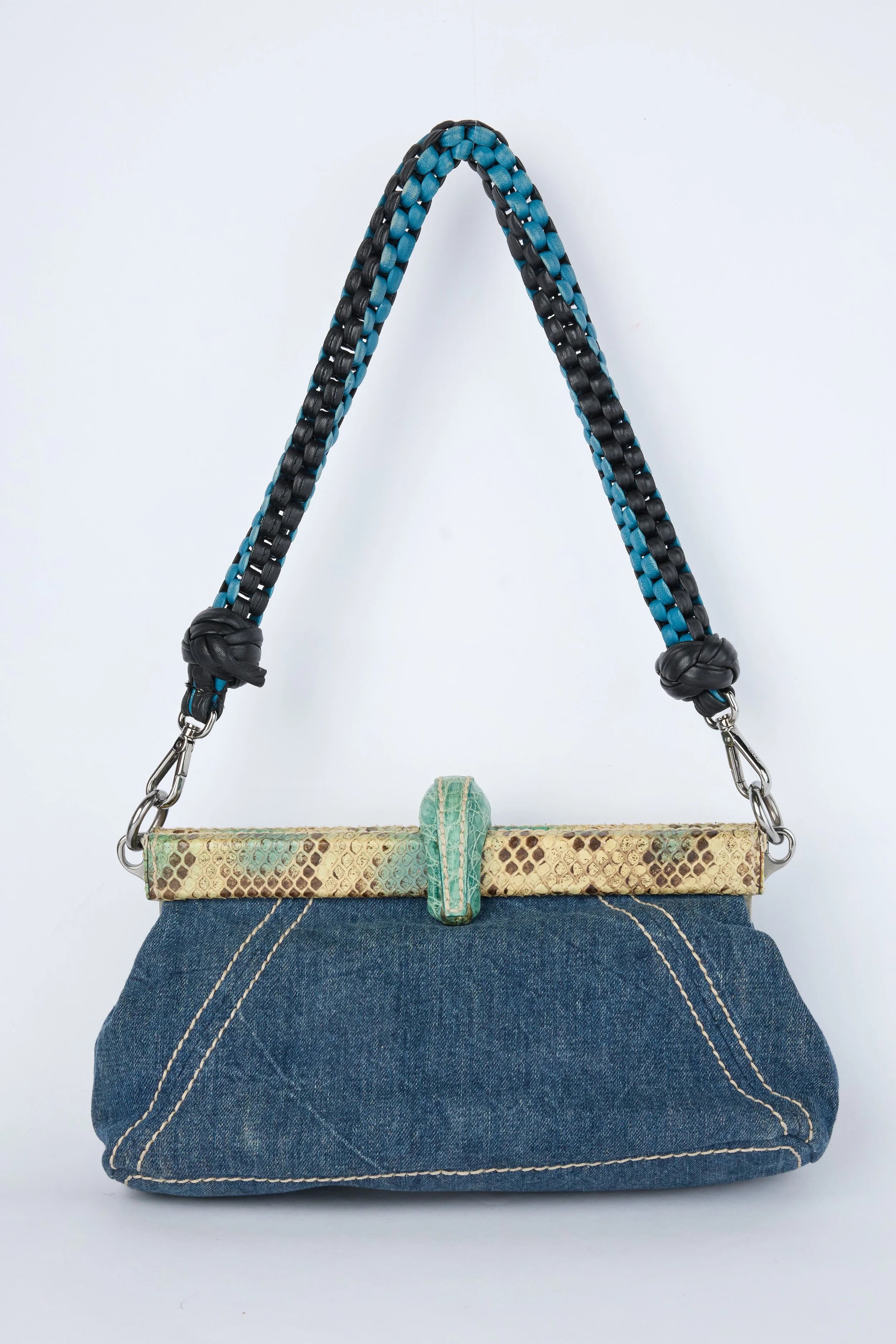 PRADA DENIM KISSLOCK SHOULDER BAG