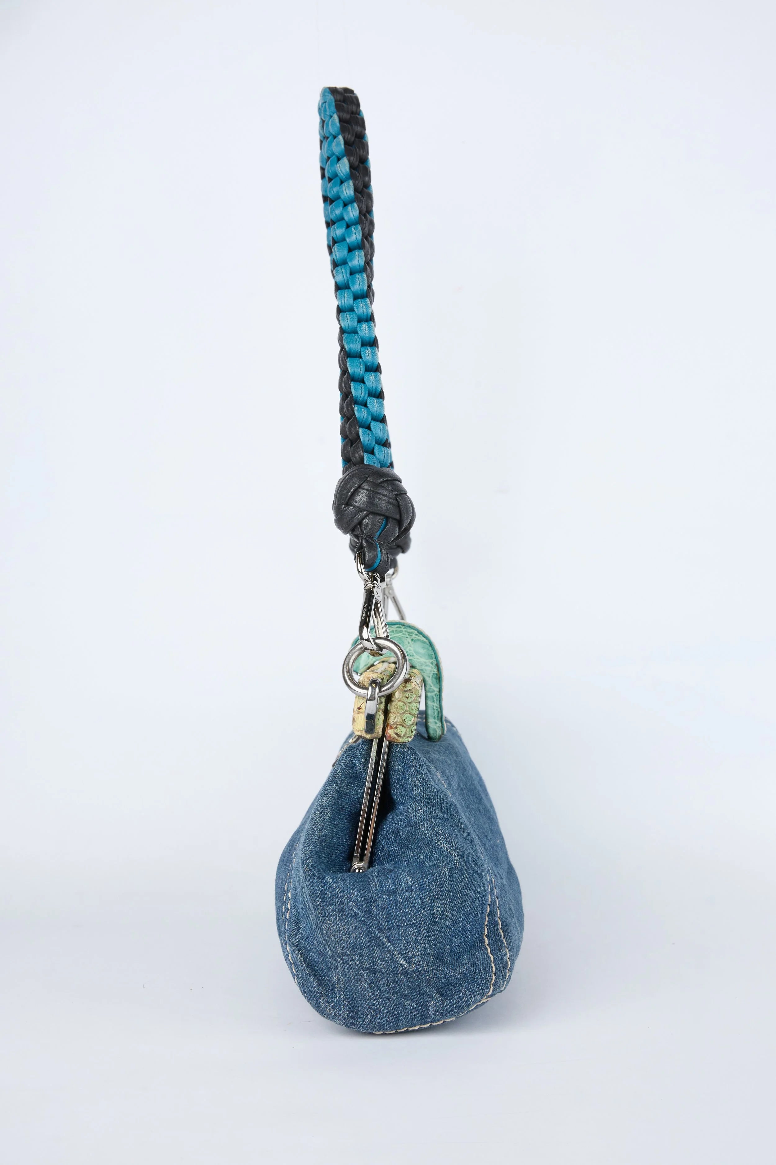 PRADA DENIM KISSLOCK SHOULDER BAG