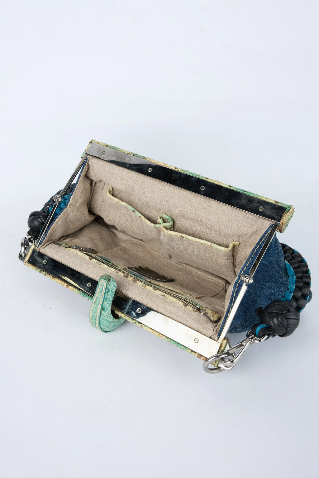 PRADA DENIM KISSLOCK SHOULDER BAG