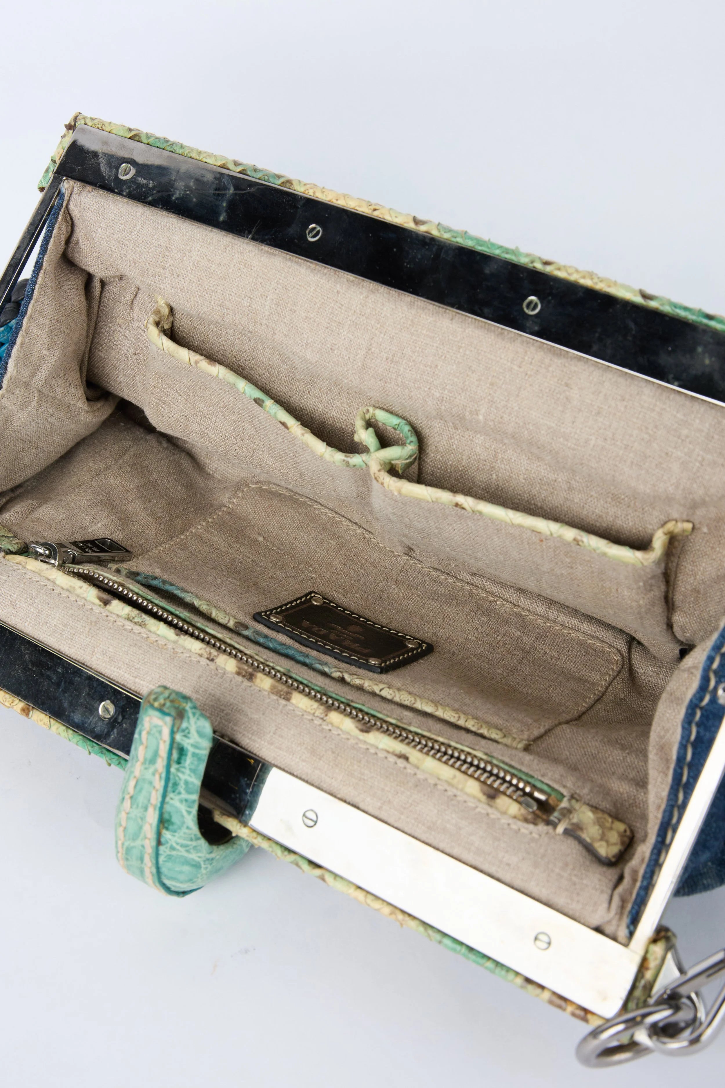 PRADA DENIM KISSLOCK SHOULDER BAG