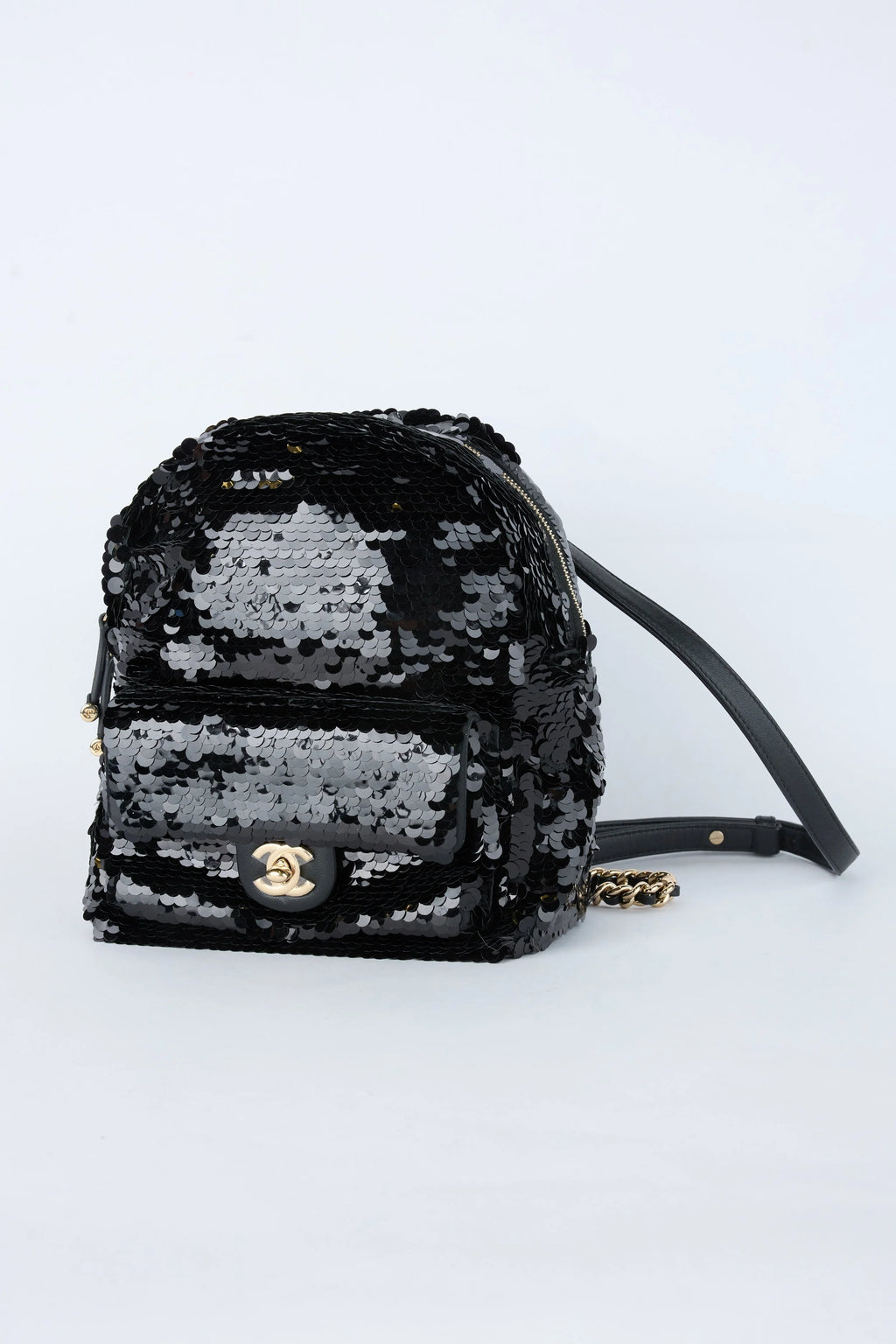 CHANEL BLACK SEQUIN BACKPACK