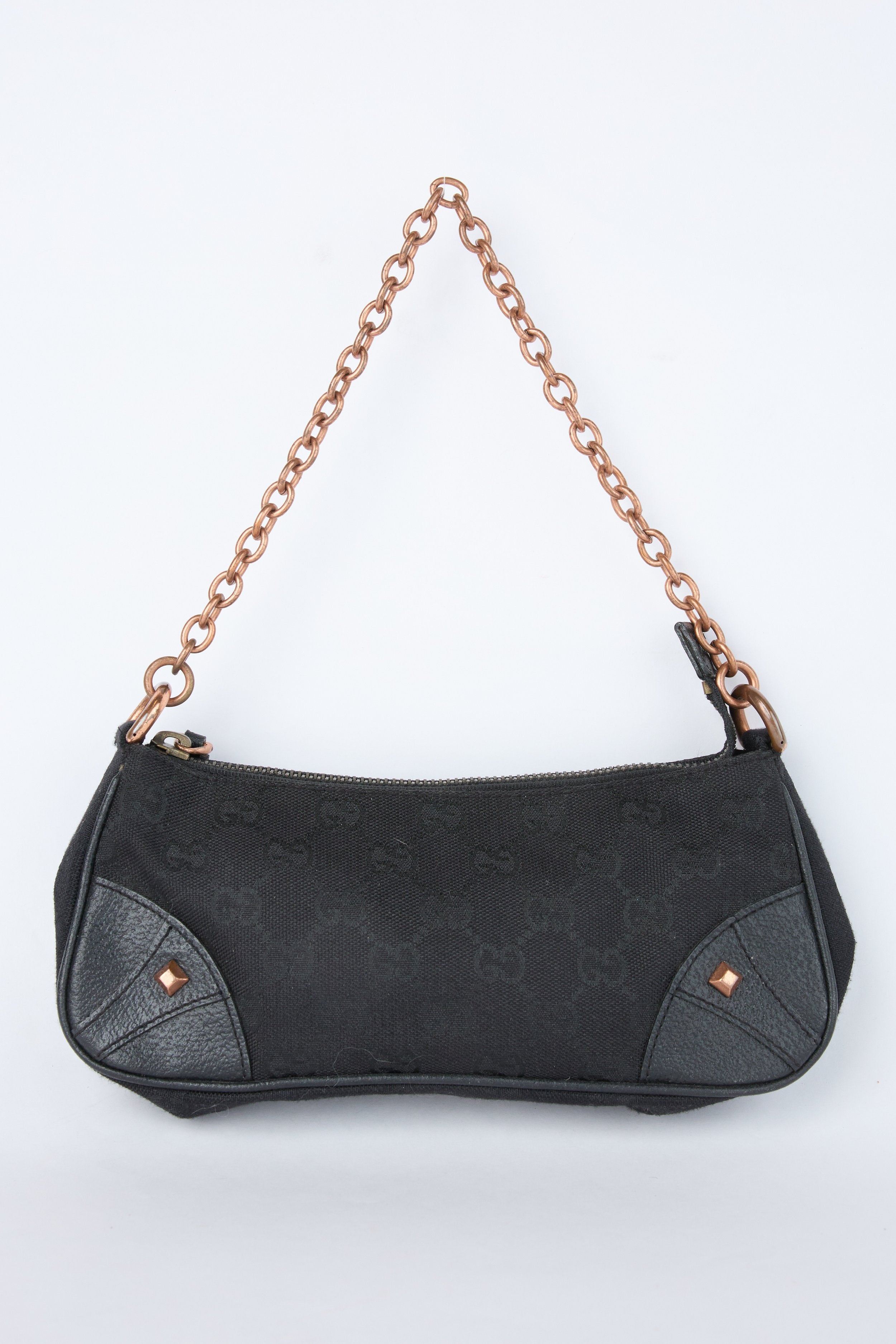GUCCI BLACK GG NAILHEAD MINI CHAIN POCHETTE