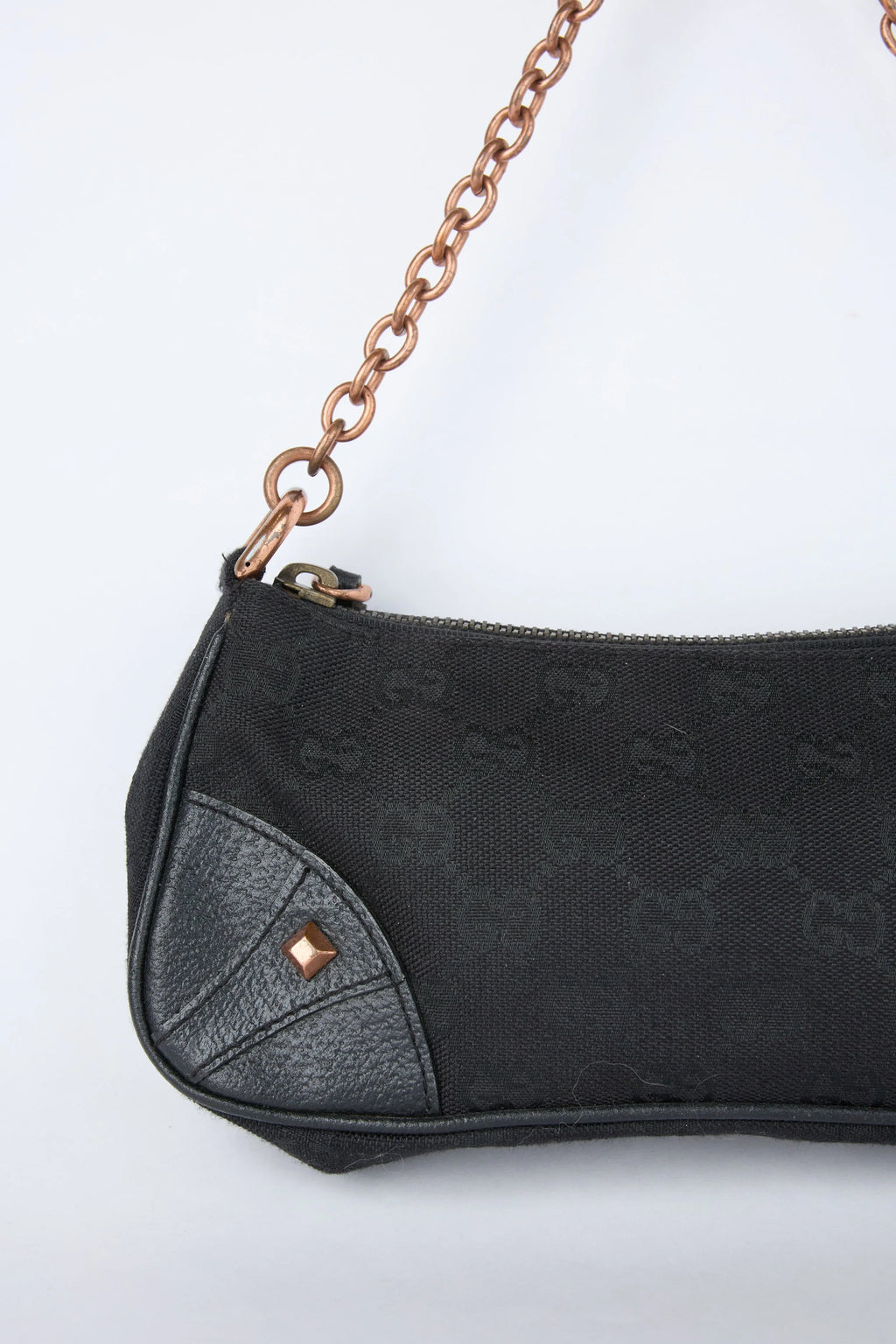 GUCCI BLACK GG NAILHEAD MINI CHAIN POCHETTE