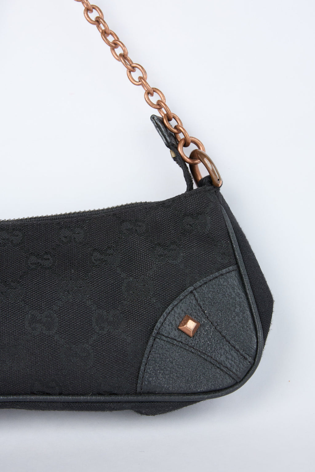 GUCCI BLACK GG NAILHEAD MINI CHAIN POCHETTE