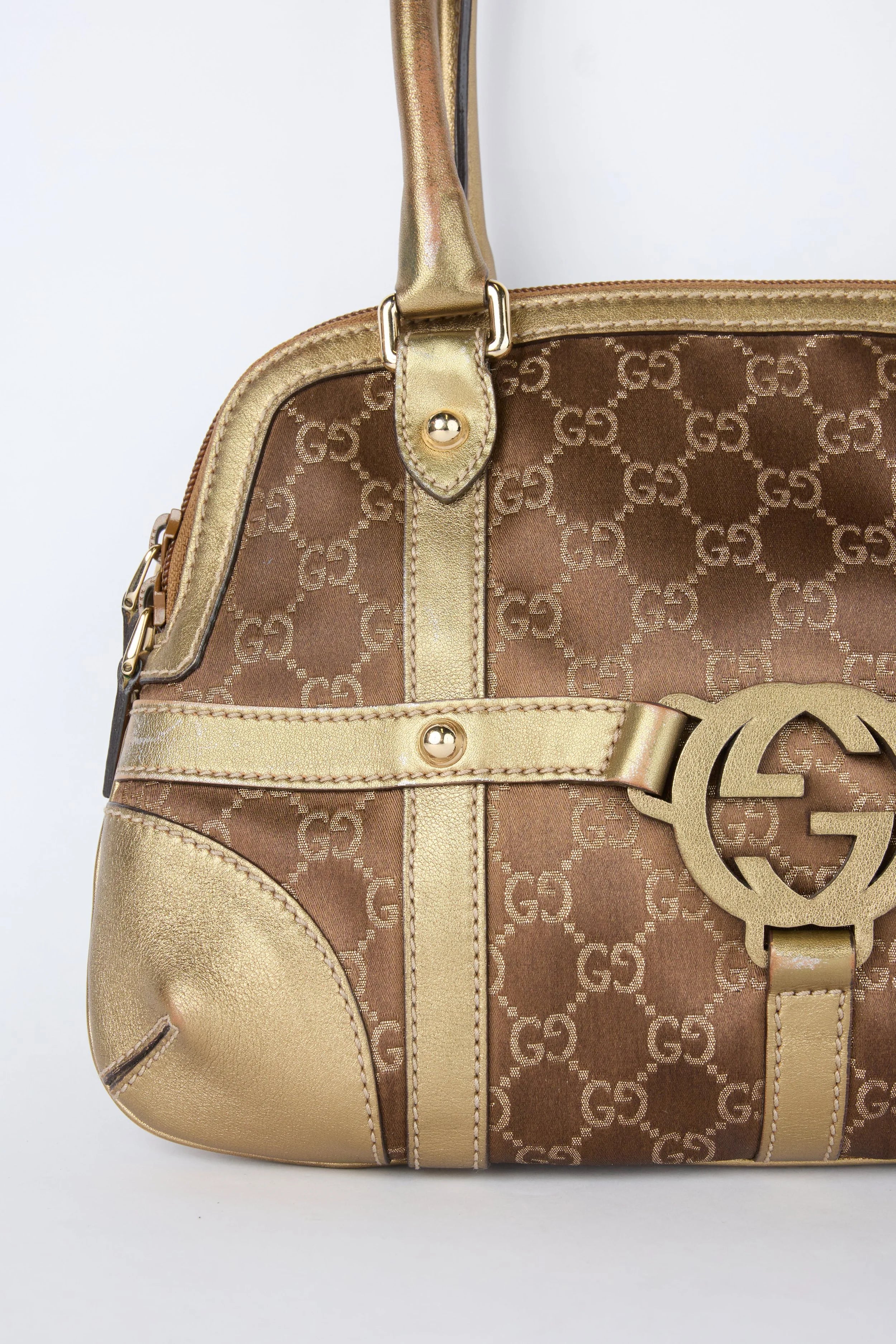 GUCCI REINS GOLD AND BROWN SHOULDER BAG