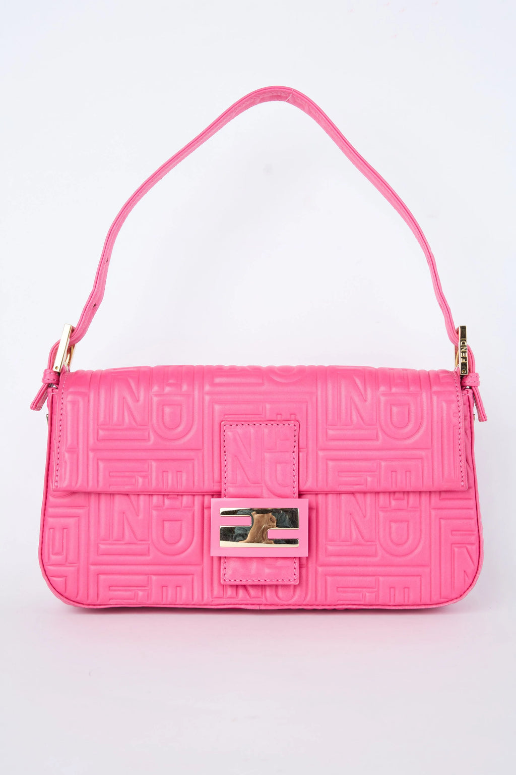 FENDI PINK EMBOSSED LOGO BAGUETTE