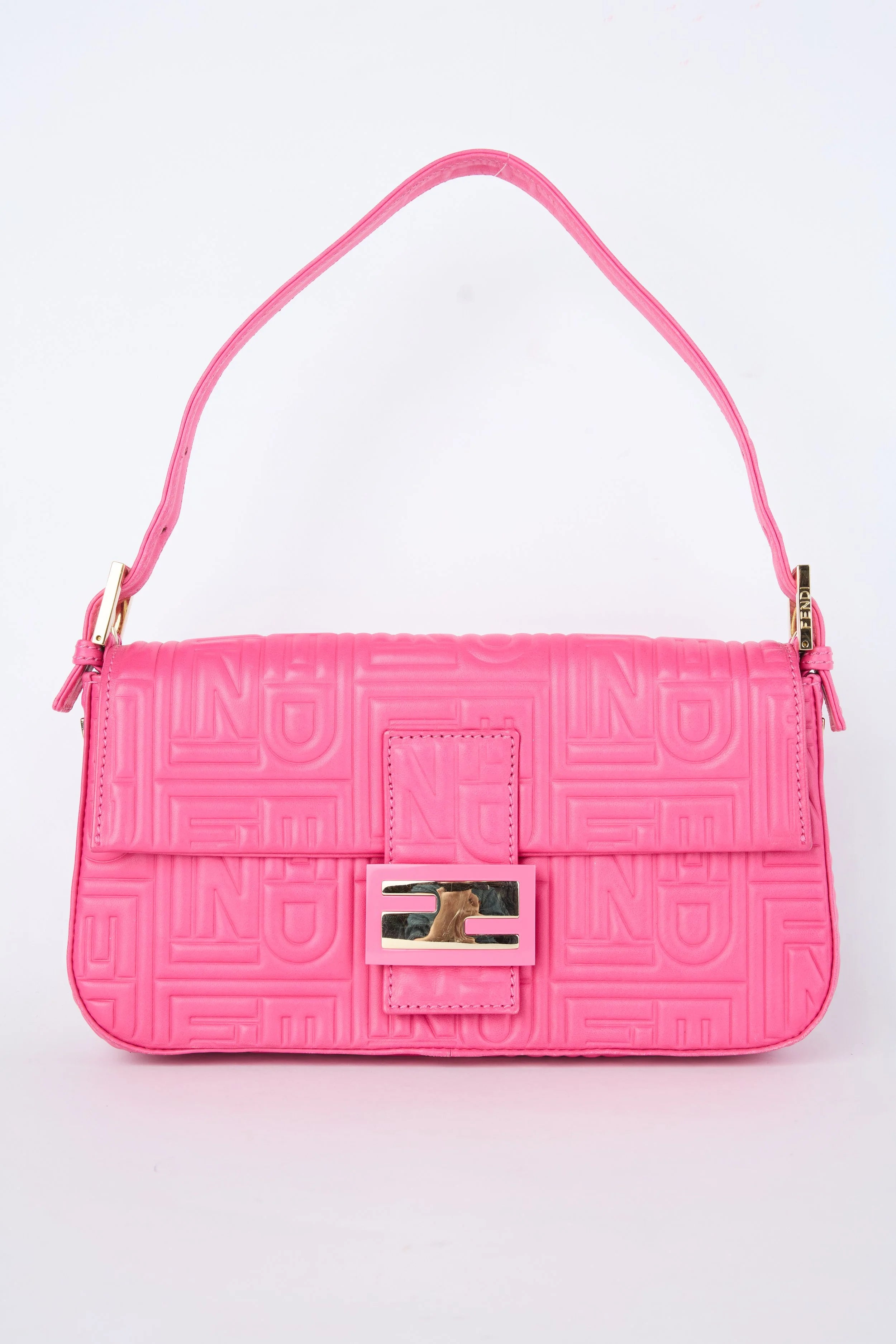 FENDI PINK EMBOSSED LOGO BAGUETTE