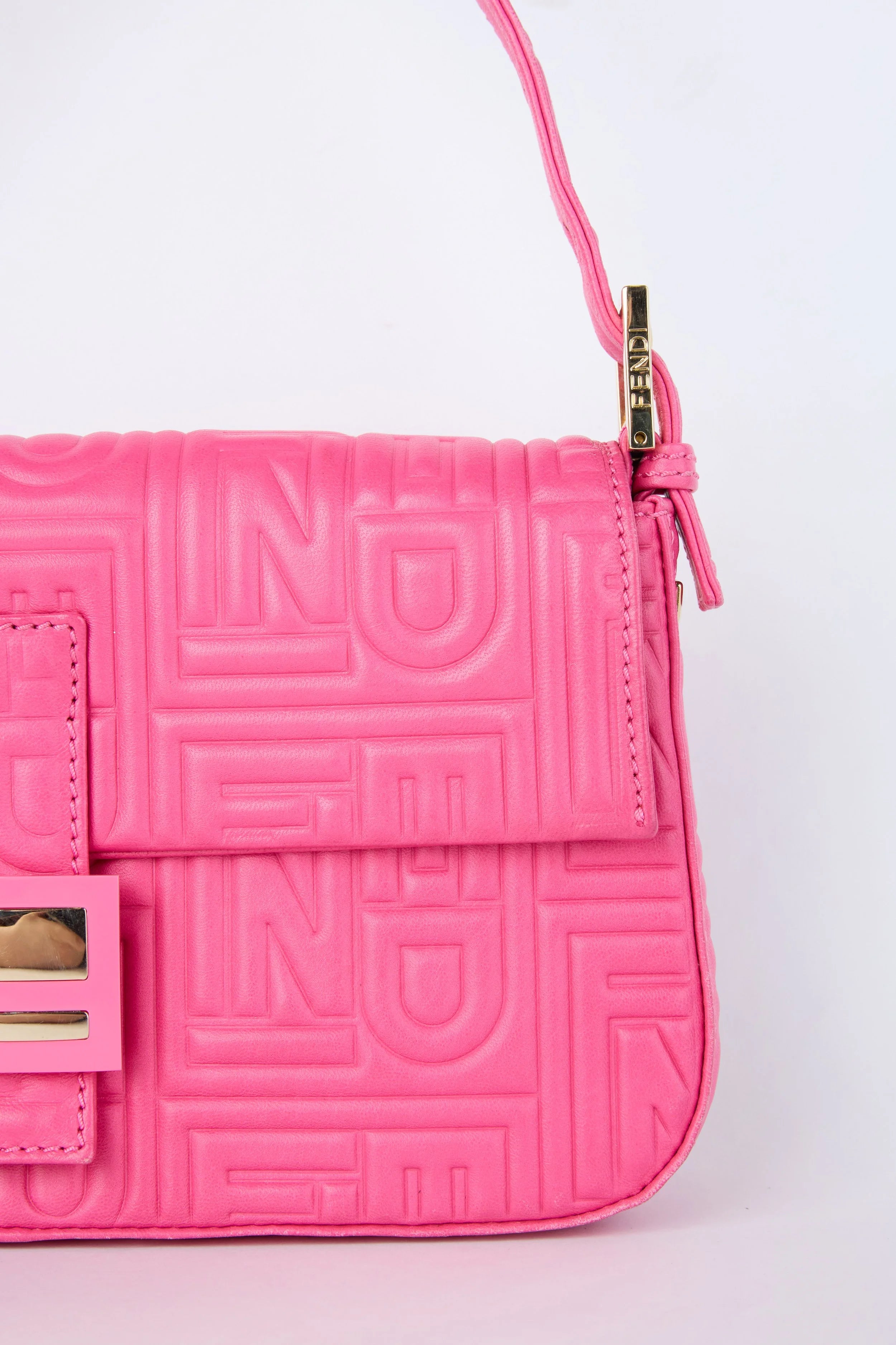 FENDI PINK EMBOSSED LOGO BAGUETTE