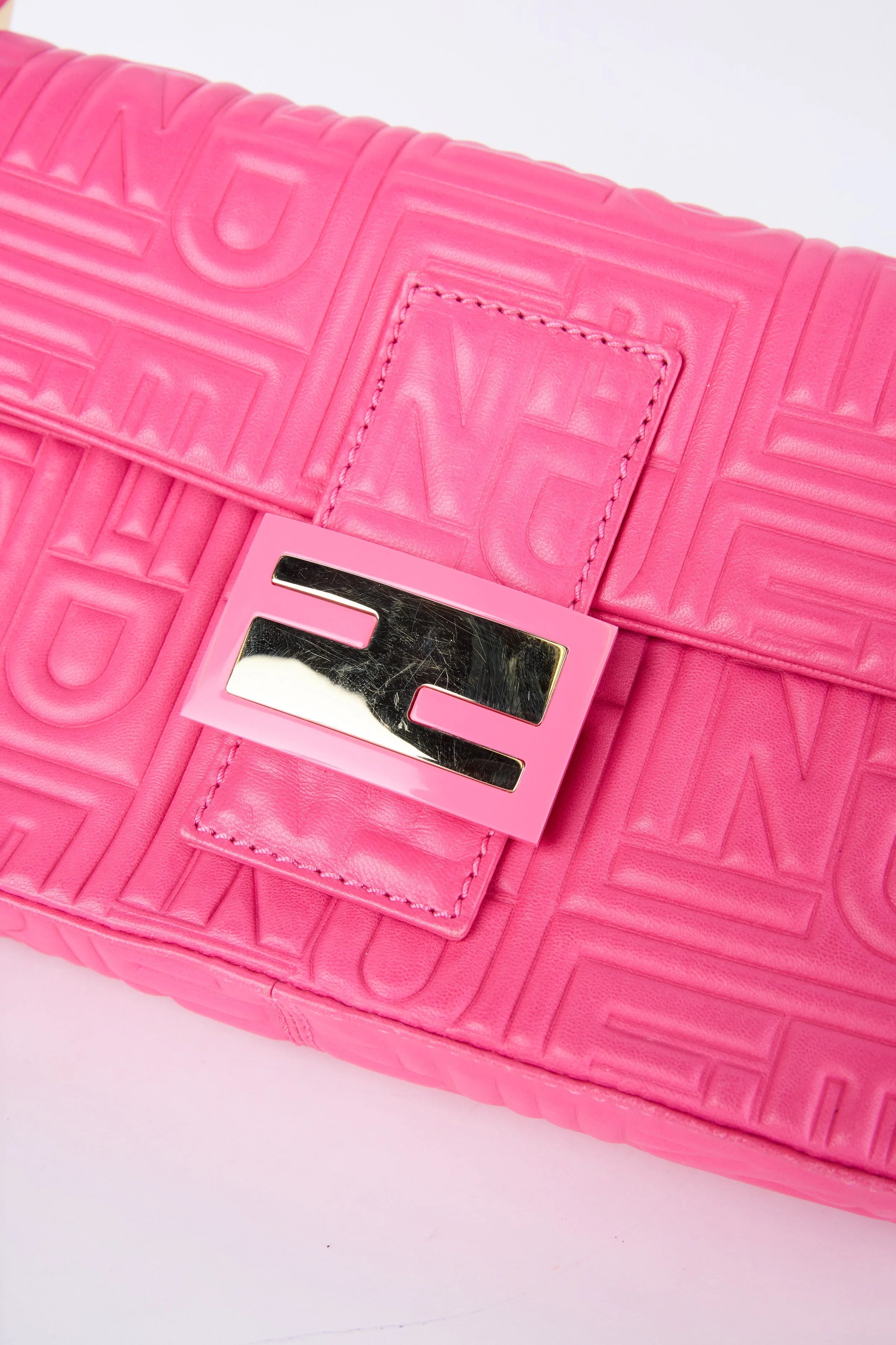 FENDI PINK EMBOSSED LOGO BAGUETTE