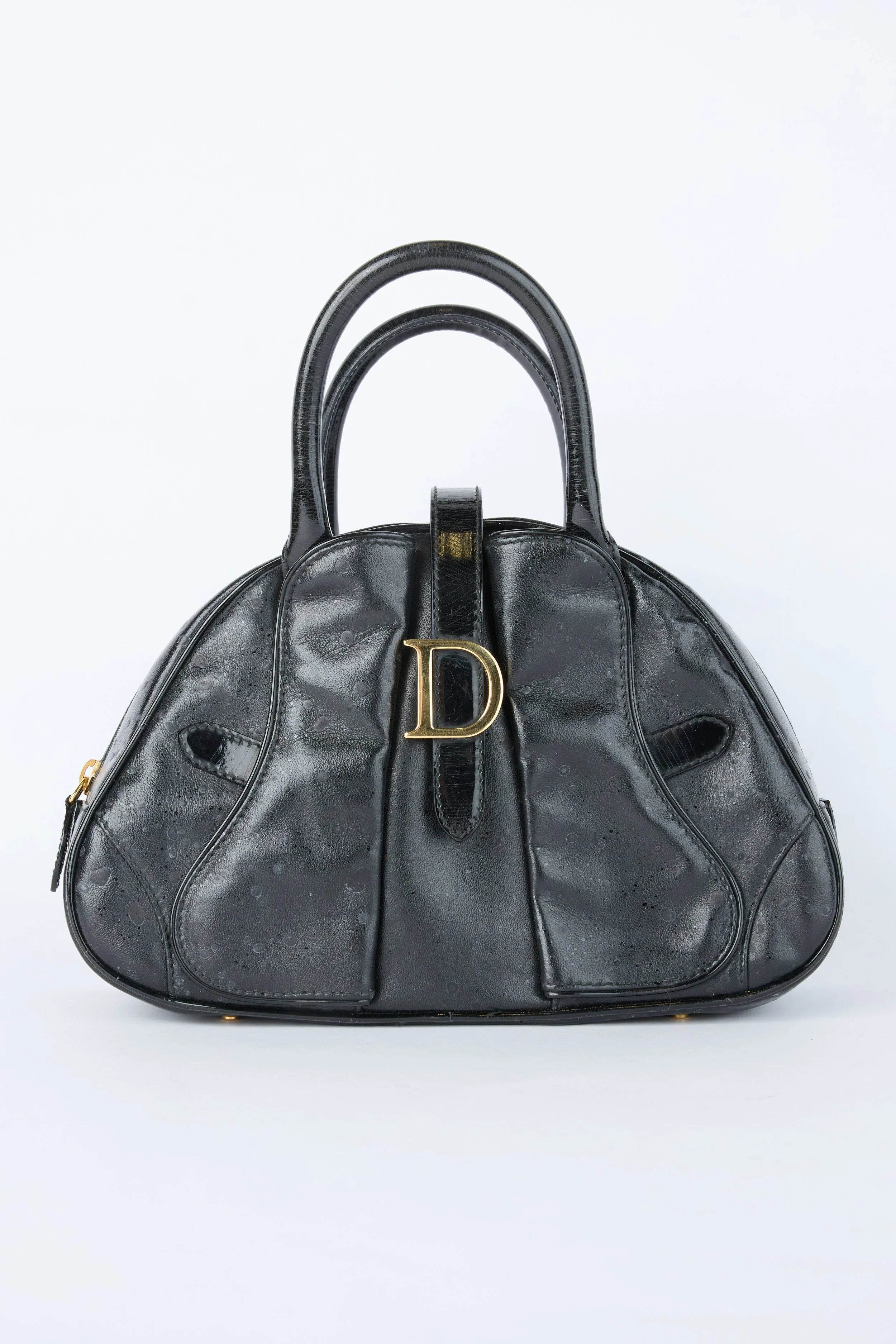 DIOR SPLATTERED BLACK DOUBLE SADDLE BOWLER