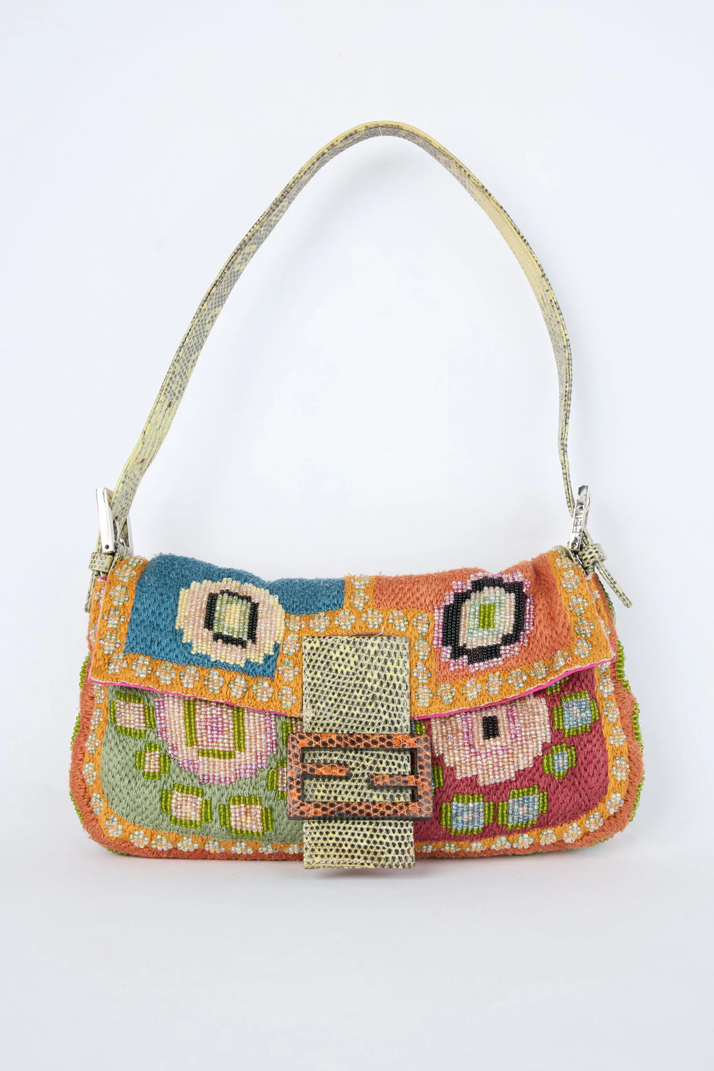 RARE FENDI LIZARD-TRIM BEADED BAGUETTE