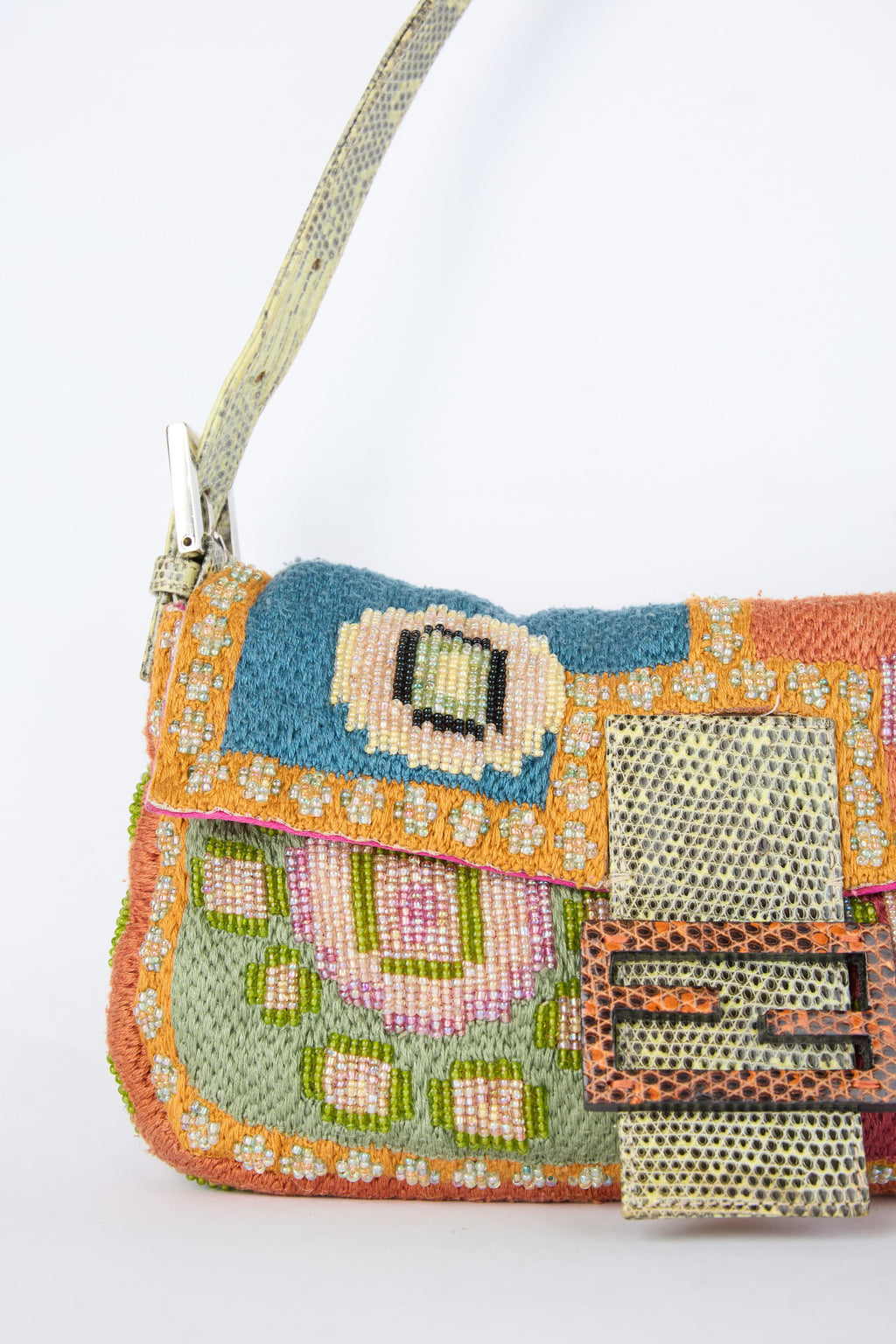 RARE FENDI LIZARD-TRIM BEADED BAGUETTE