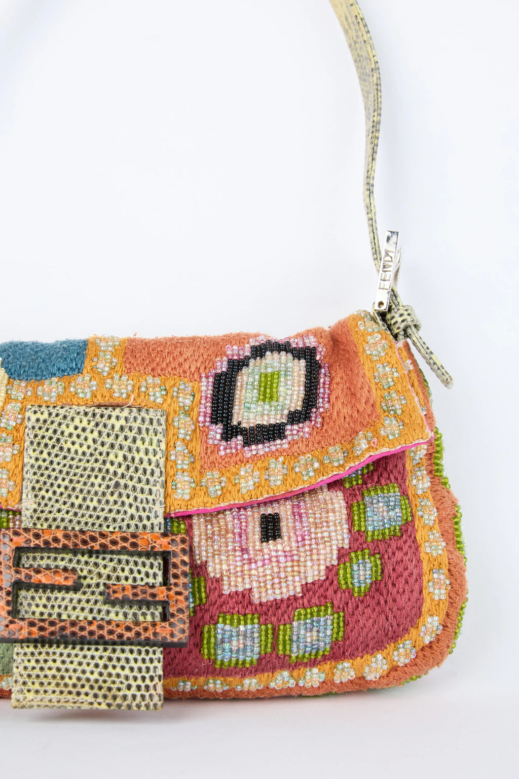 RARE FENDI LIZARD-TRIM BEADED BAGUETTE