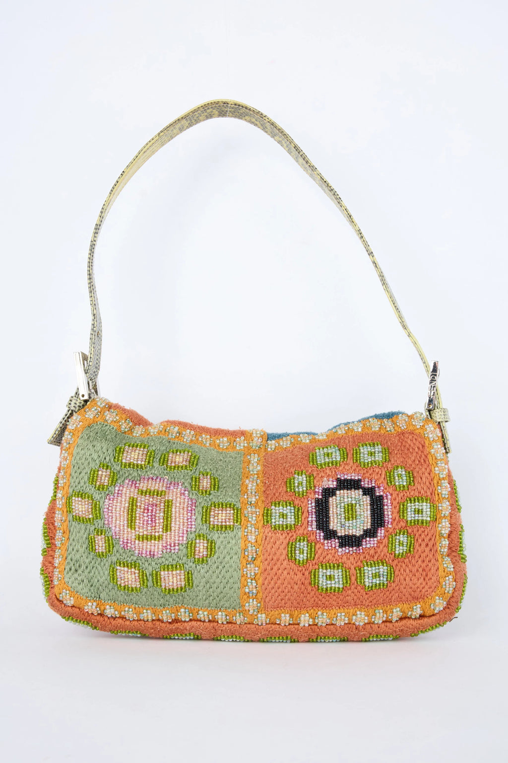 RARE FENDI LIZARD-TRIM BEADED BAGUETTE