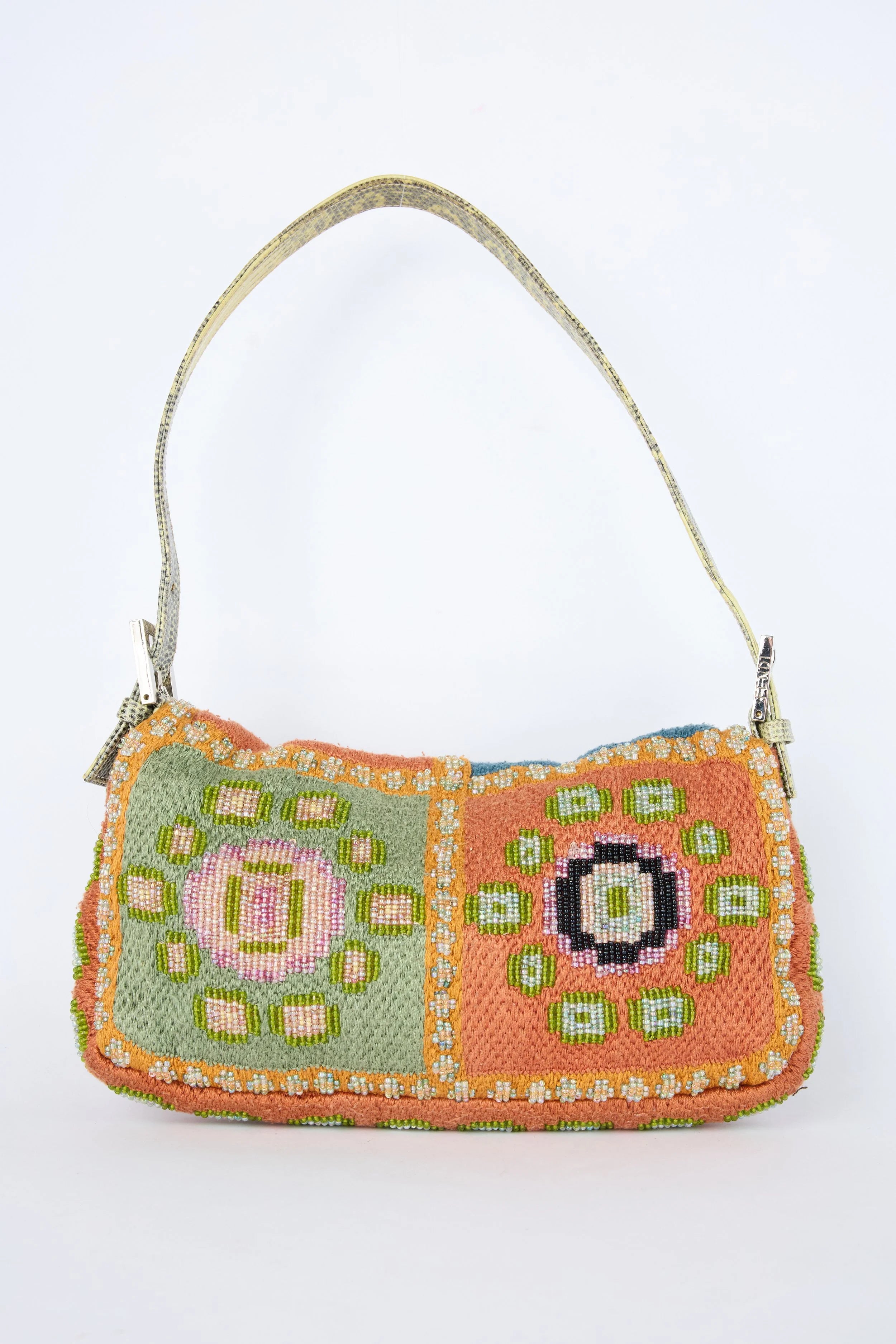 RARE FENDI LIZARD-TRIM BEADED BAGUETTE