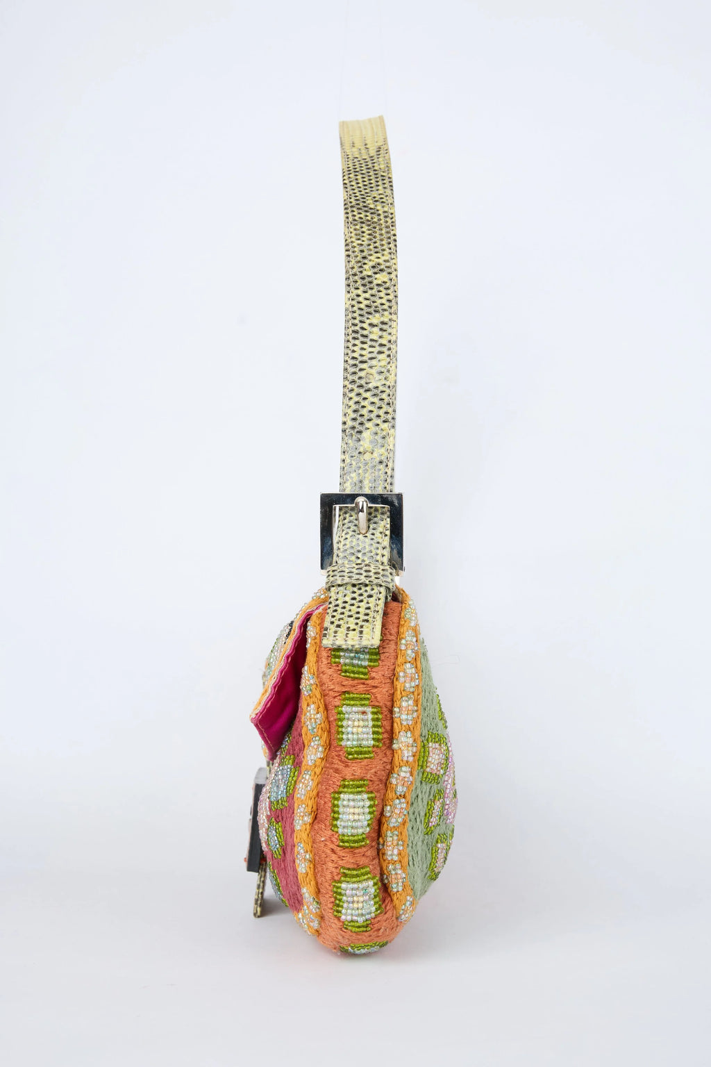 RARE FENDI LIZARD-TRIM BEADED BAGUETTE
