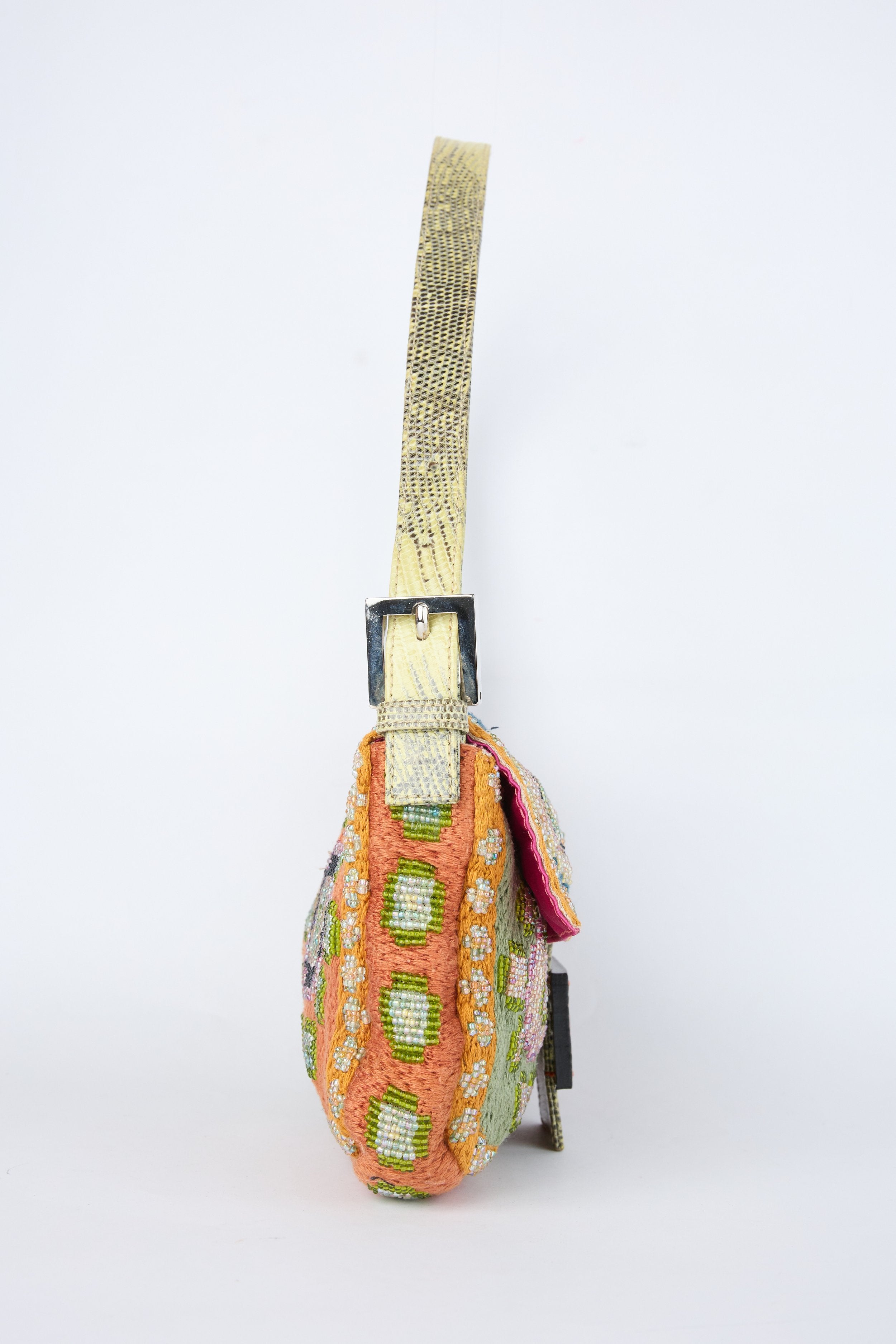 RARE FENDI LIZARD-TRIM BEADED BAGUETTE