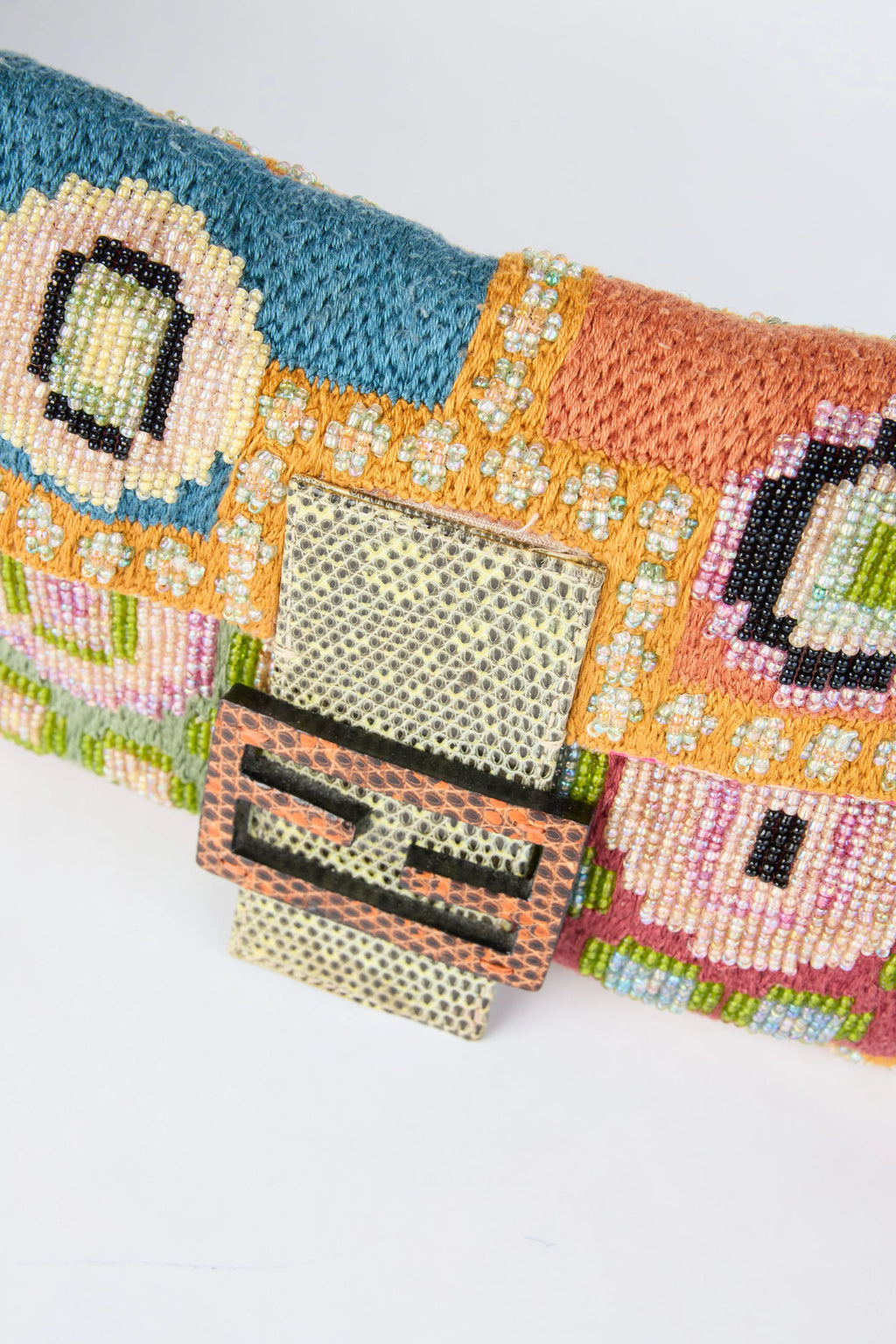 RARE FENDI LIZARD-TRIM BEADED BAGUETTE