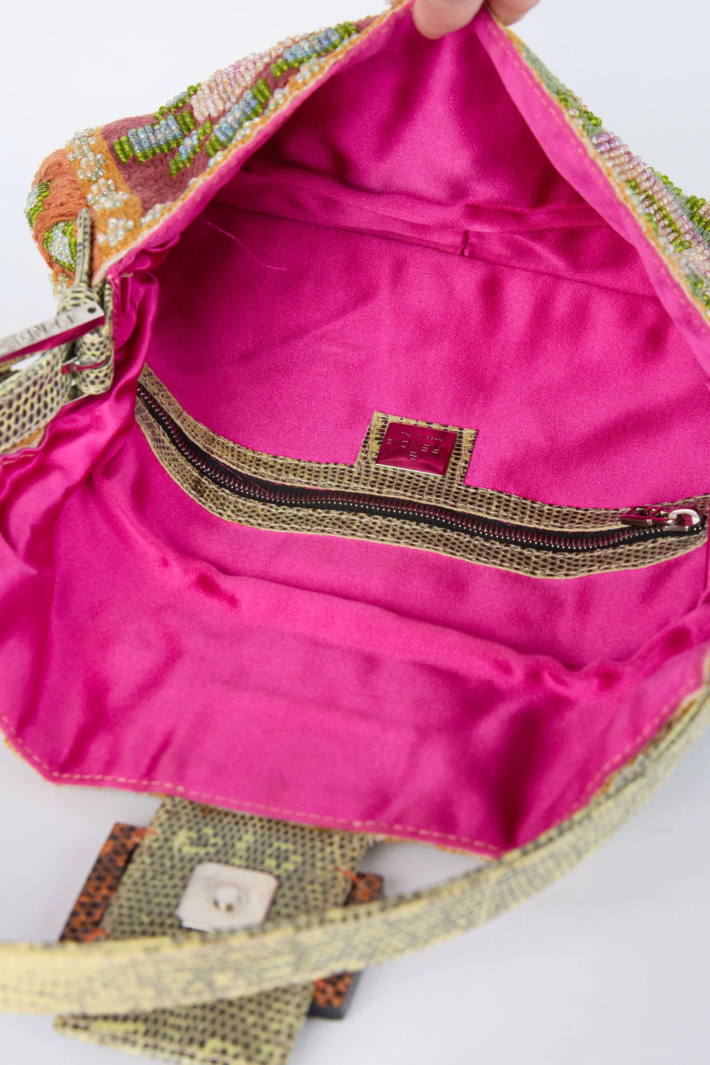 RARE FENDI LIZARD-TRIM BEADED BAGUETTE