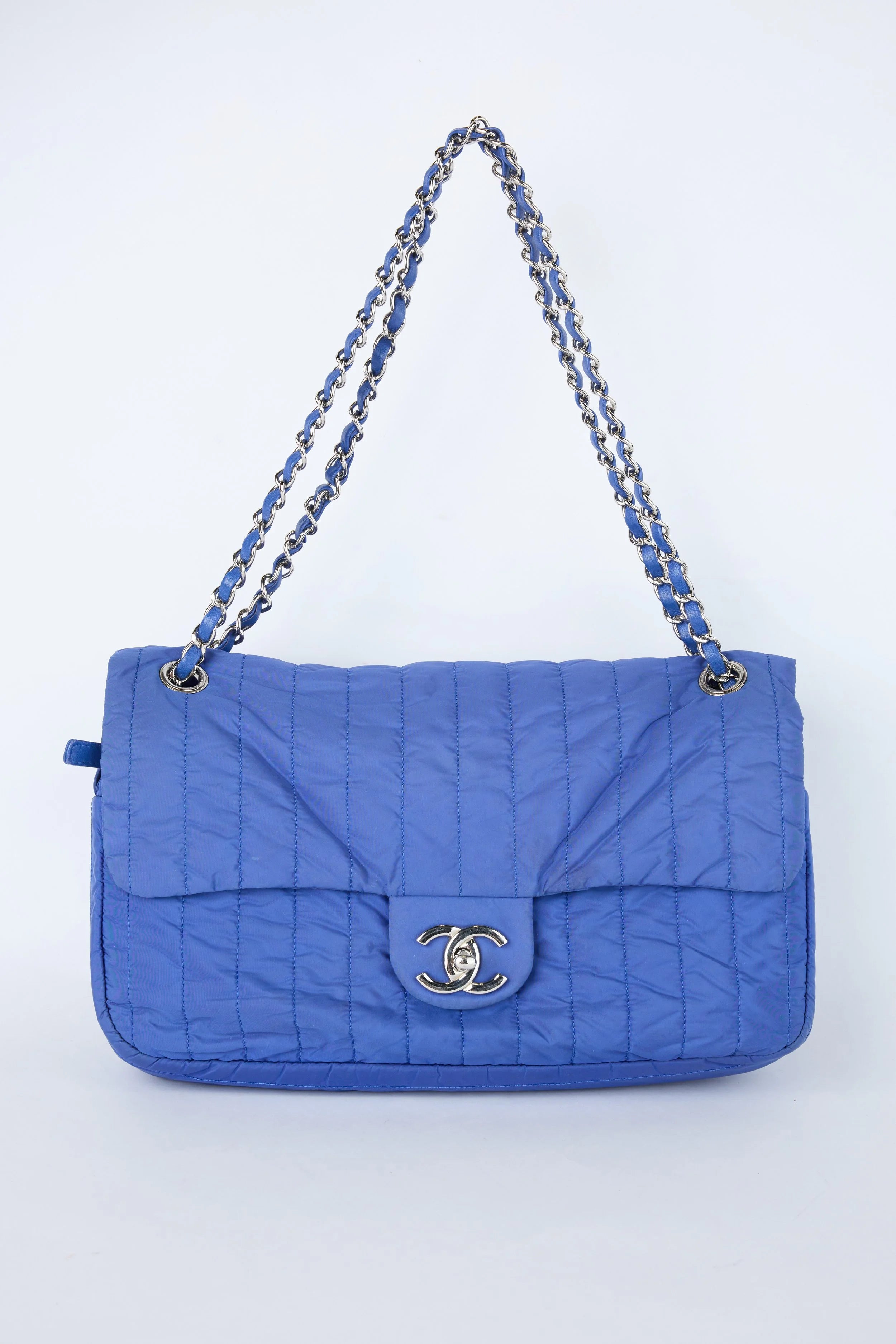 RARE CHANEL COBALT QUILTED NYLON FLAP BAG