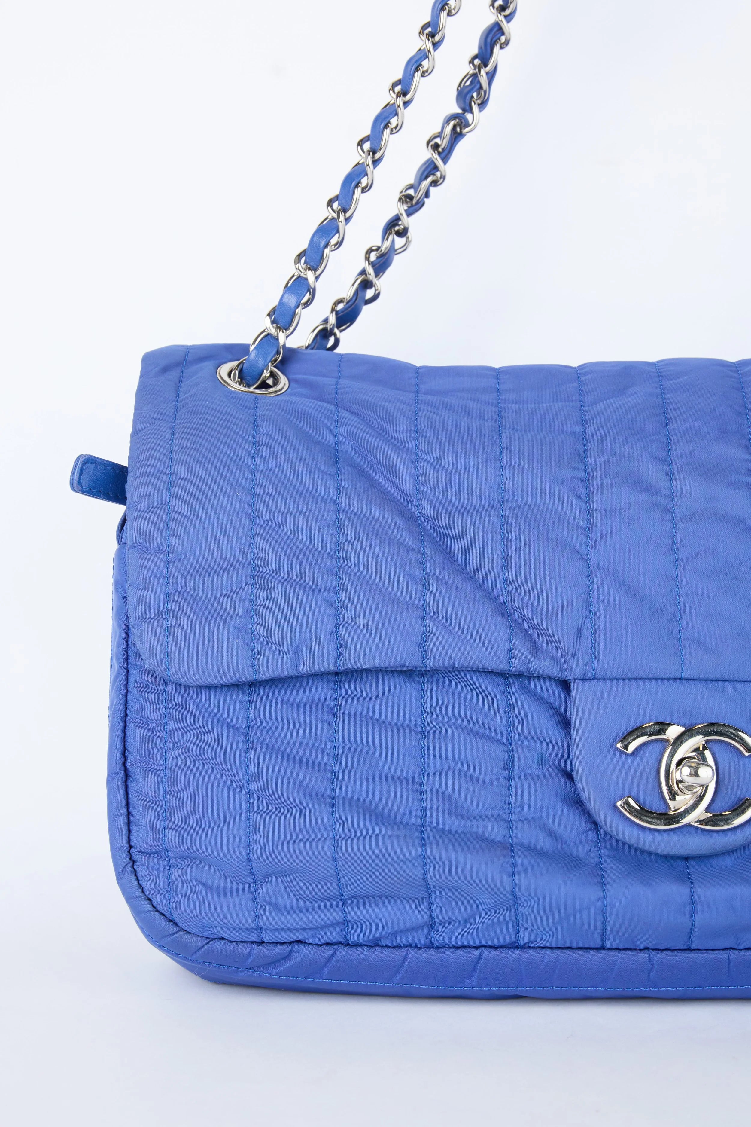 RARE CHANEL COBALT QUILTED NYLON FLAP BAG