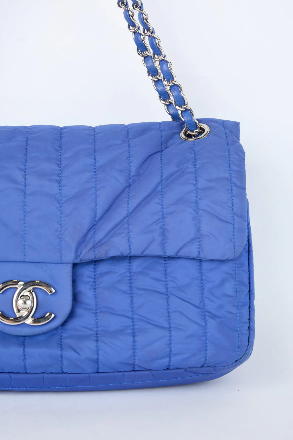RARE CHANEL COBALT QUILTED NYLON FLAP BAG