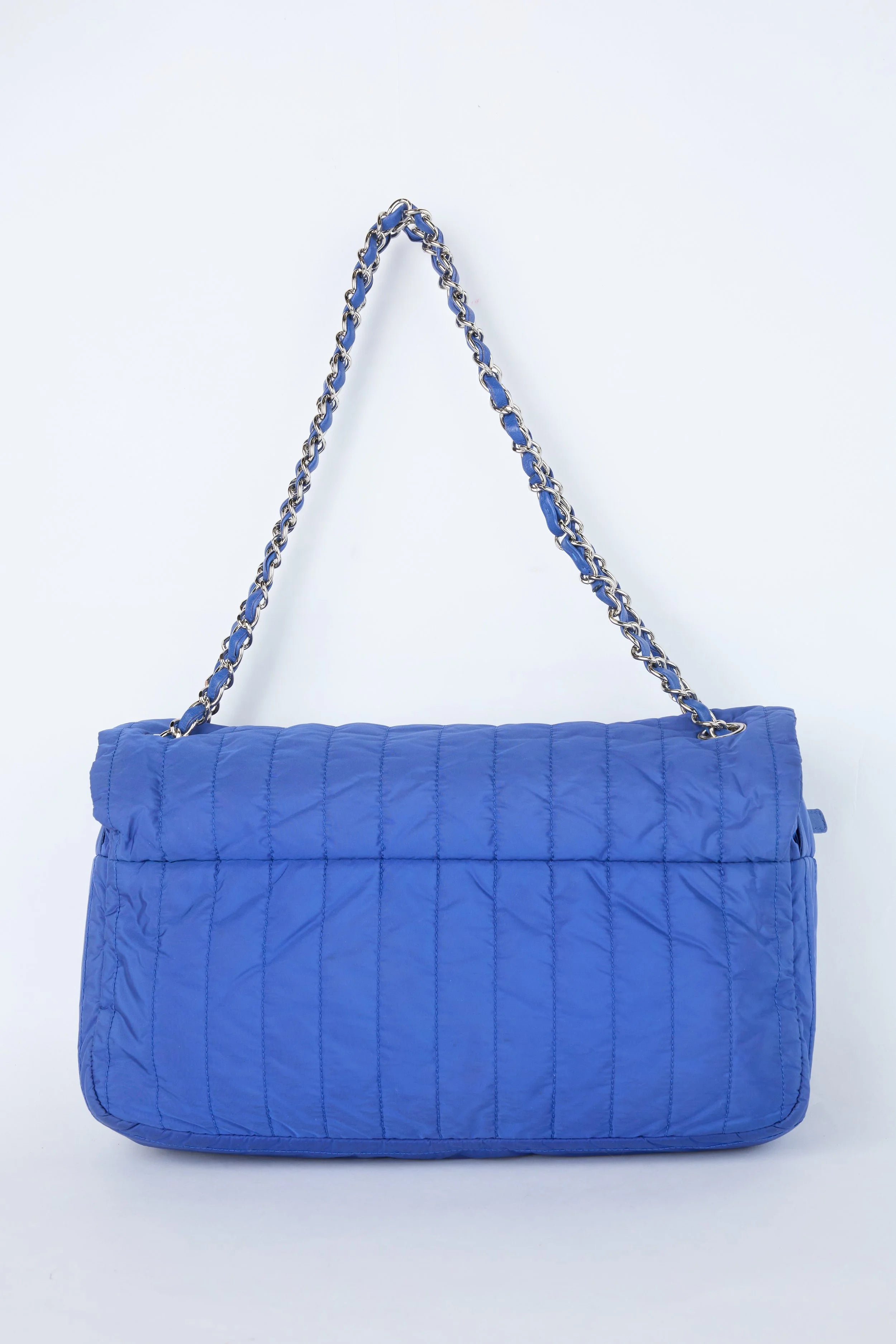 RARE CHANEL COBALT QUILTED NYLON FLAP BAG