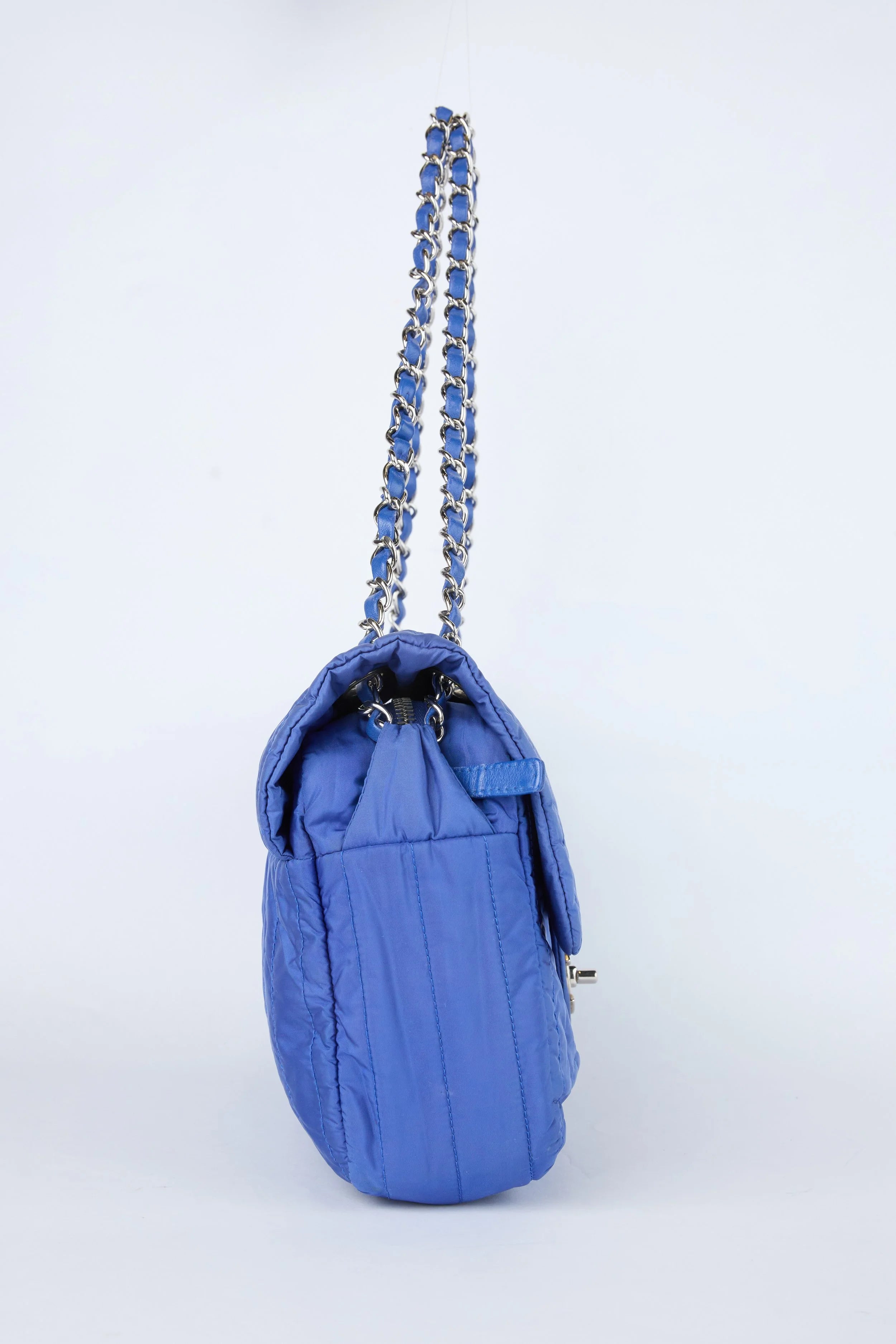 RARE CHANEL COBALT QUILTED NYLON FLAP BAG
