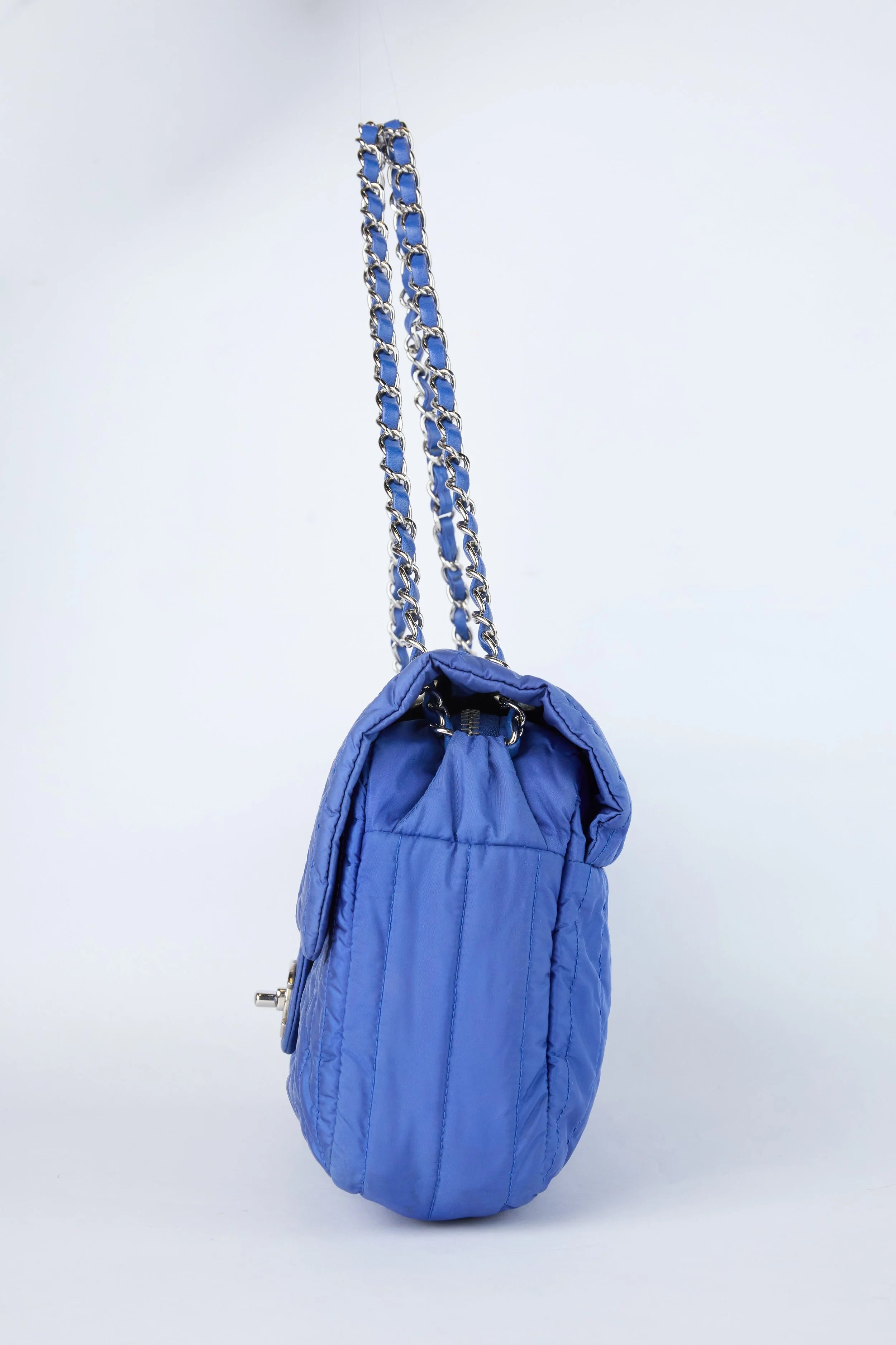 RARE CHANEL COBALT QUILTED NYLON FLAP BAG