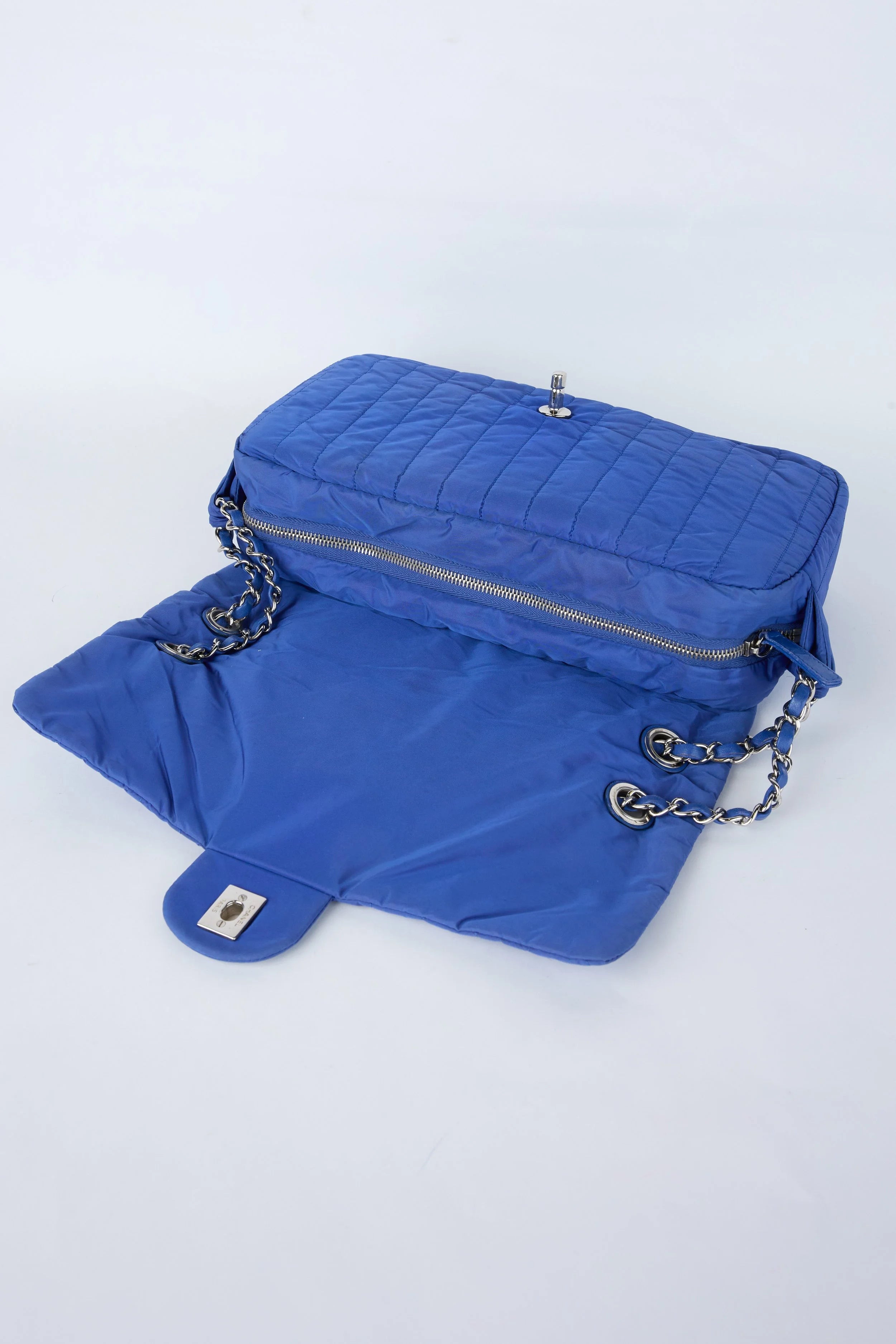 RARE CHANEL COBALT QUILTED NYLON FLAP BAG