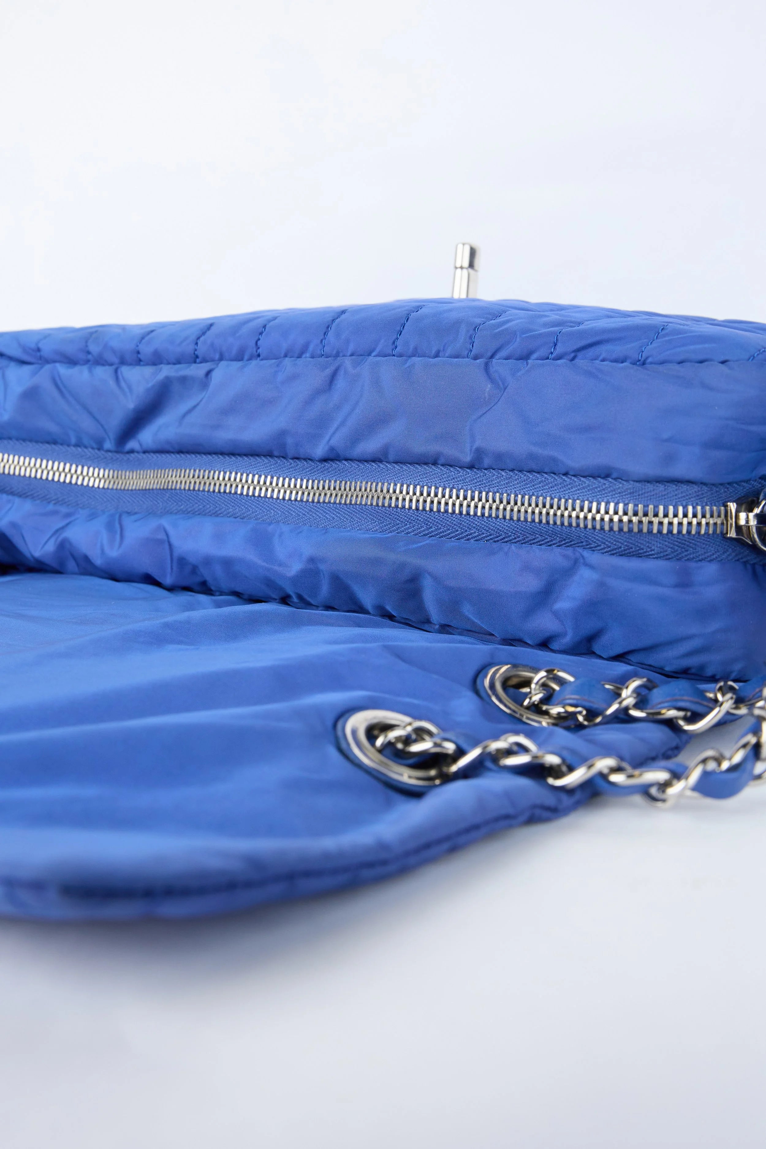 RARE CHANEL COBALT QUILTED NYLON FLAP BAG