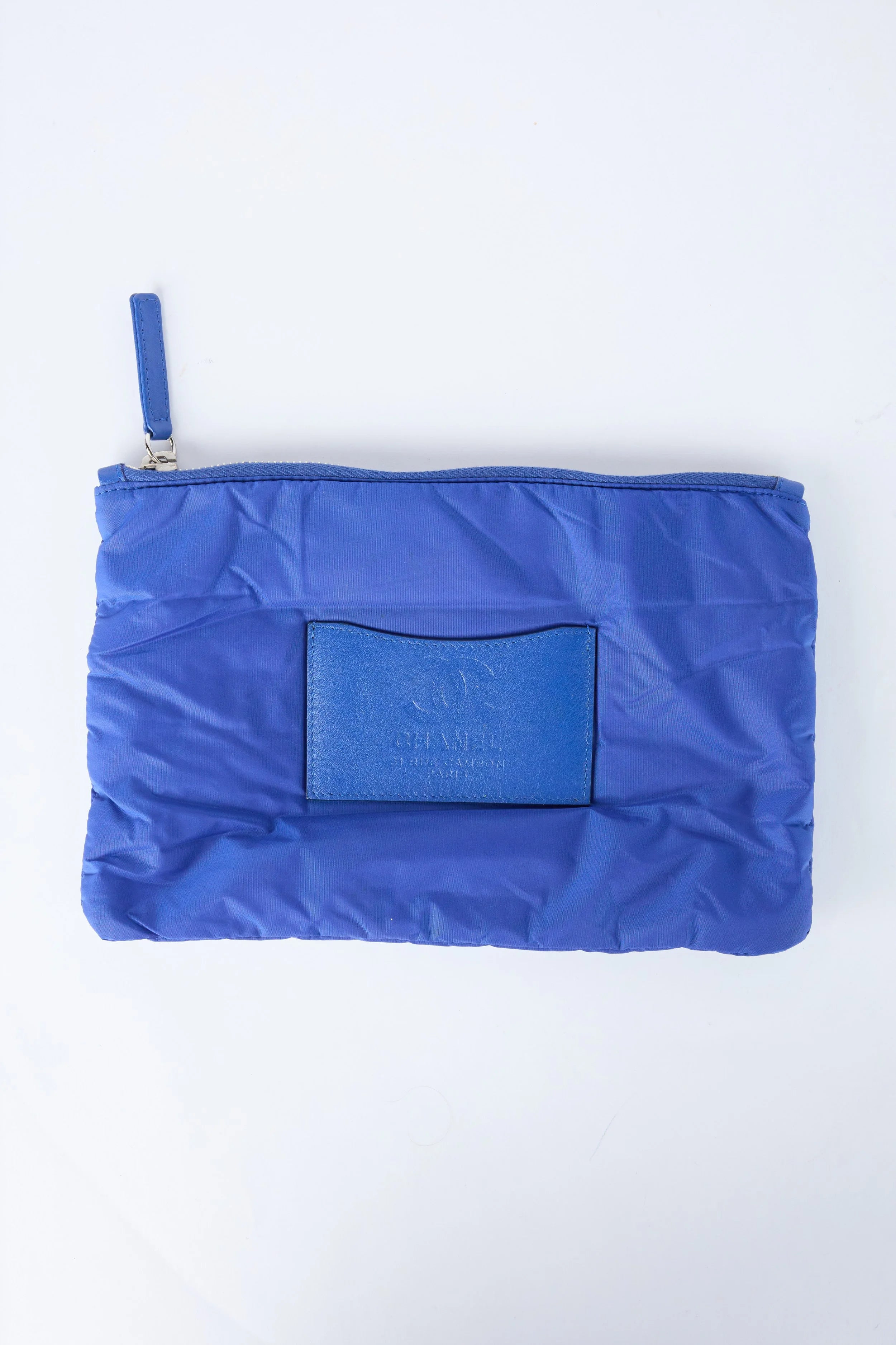 RARE CHANEL COBALT QUILTED NYLON FLAP BAG