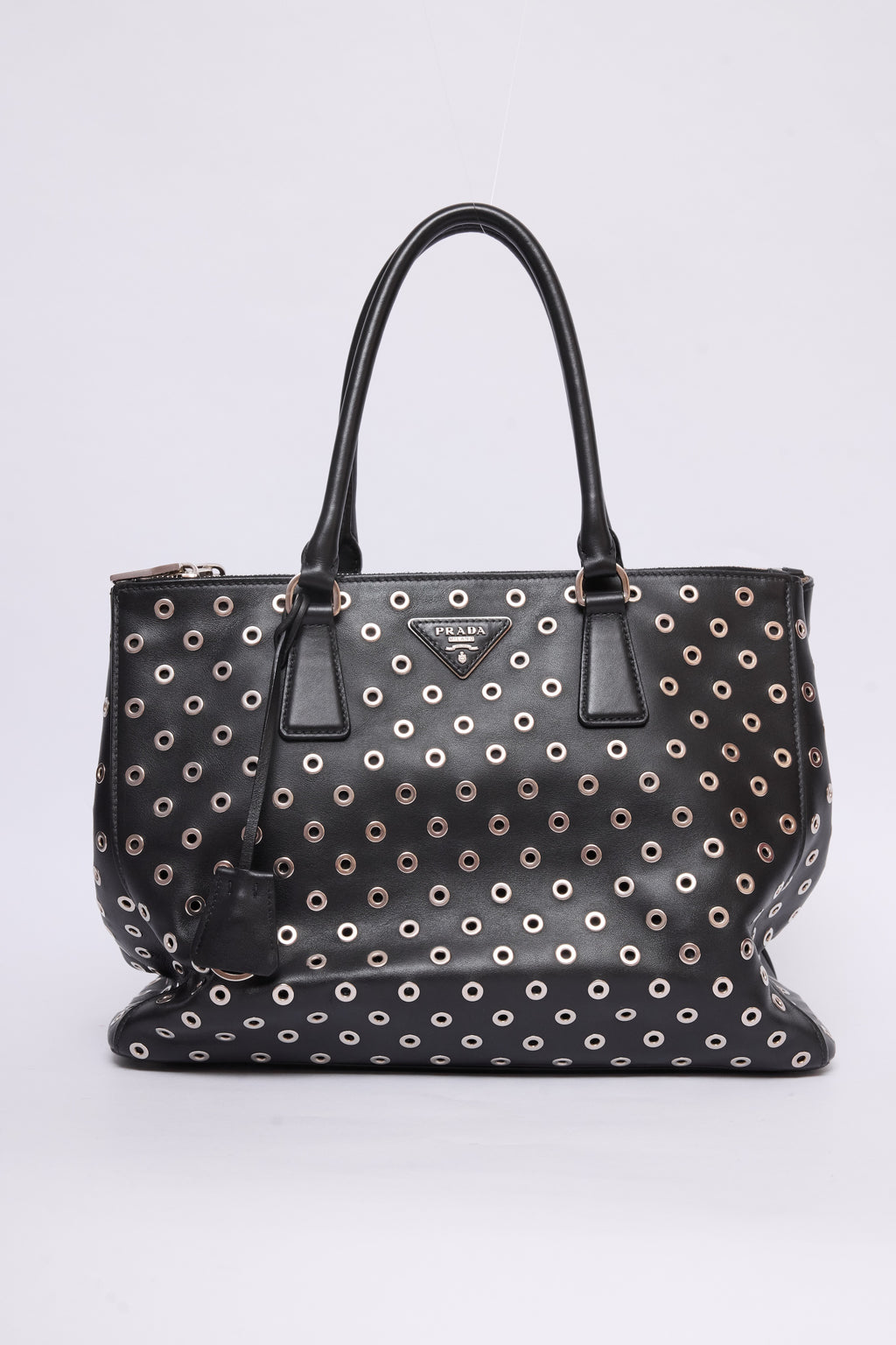 PRADA CITY CALF GROMMET DOUBLE ZIP TOTE