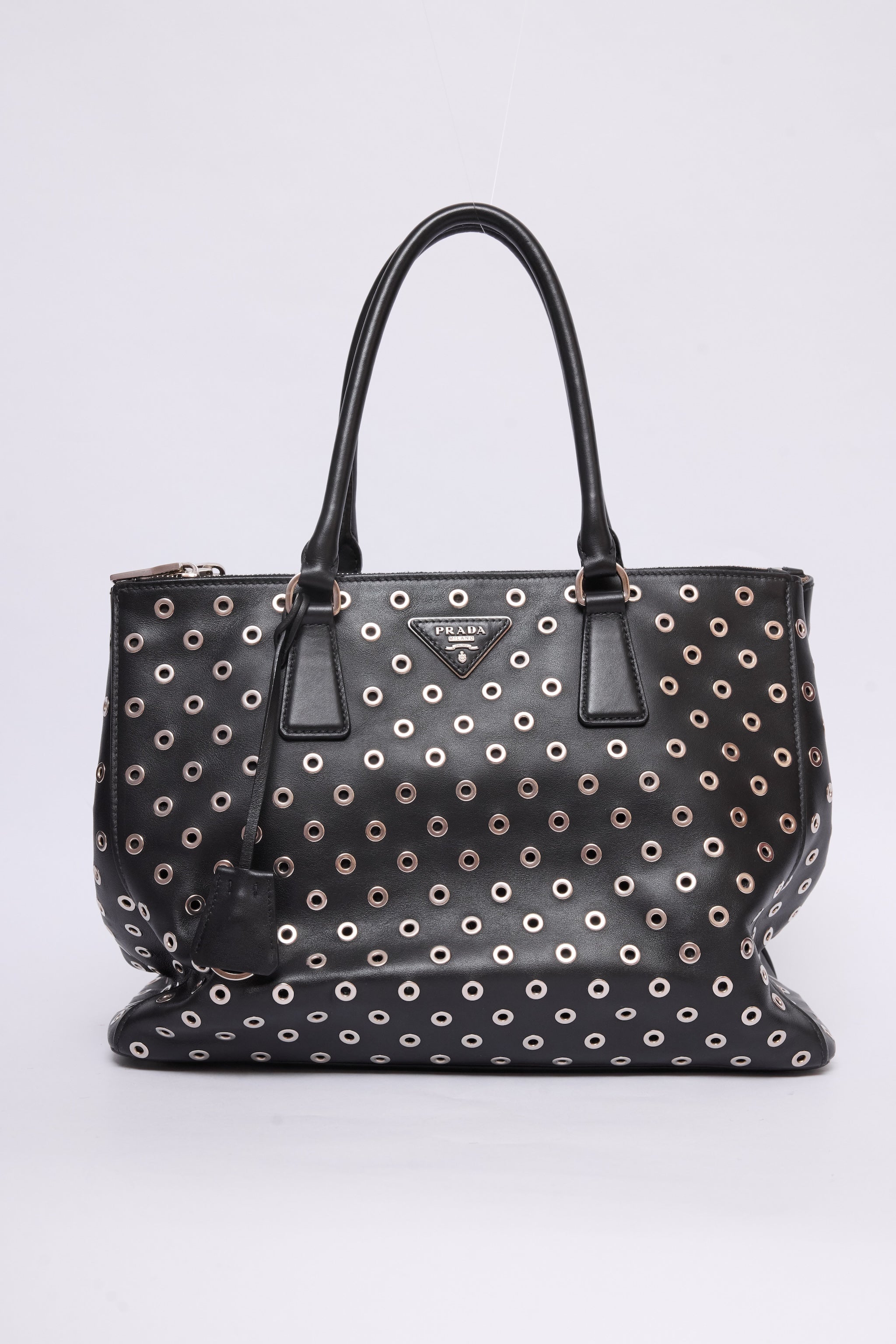 PRADA CITY CALF GROMMET DOUBLE ZIP TOTE