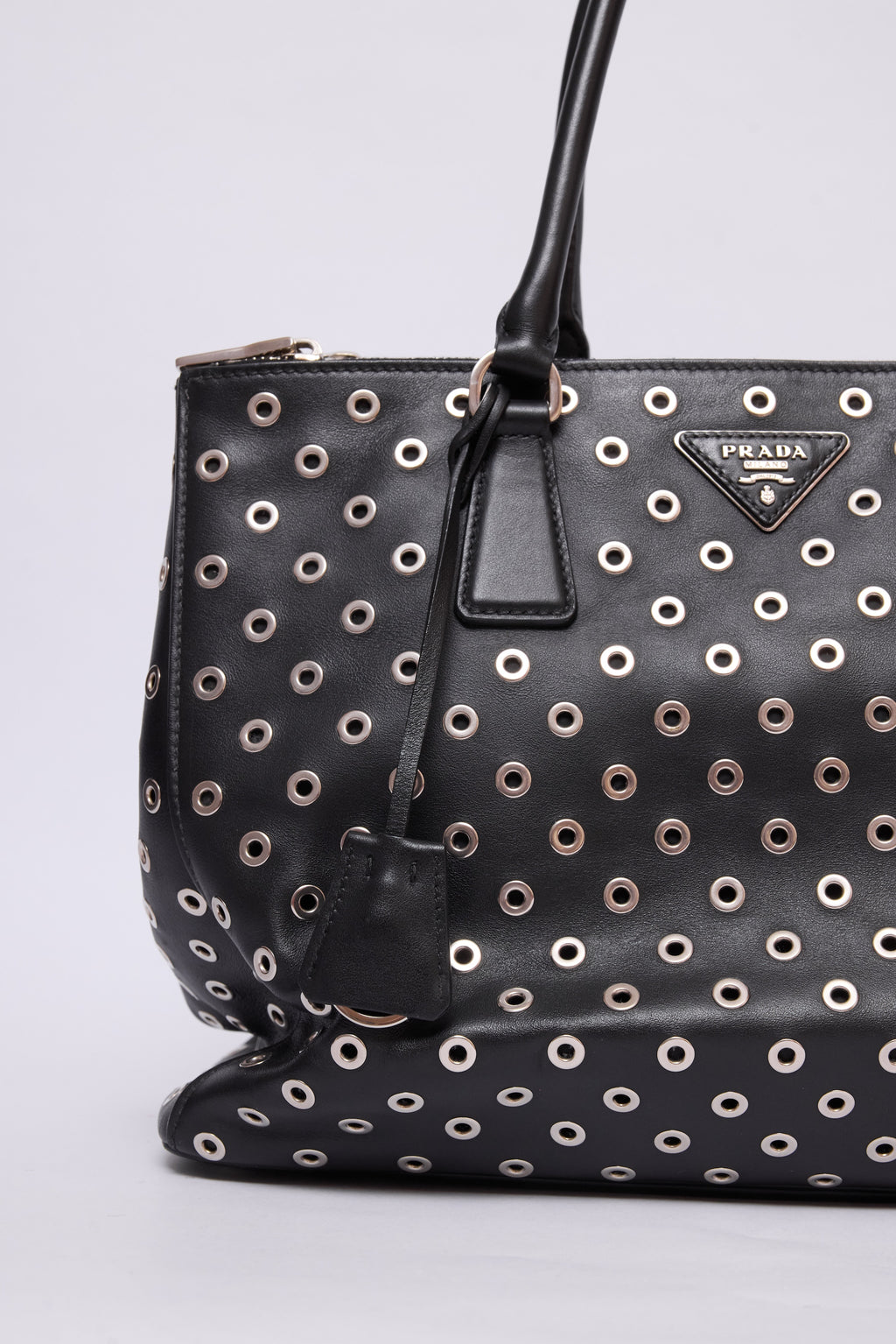PRADA CITY CALF GROMMET DOUBLE ZIP TOTE
