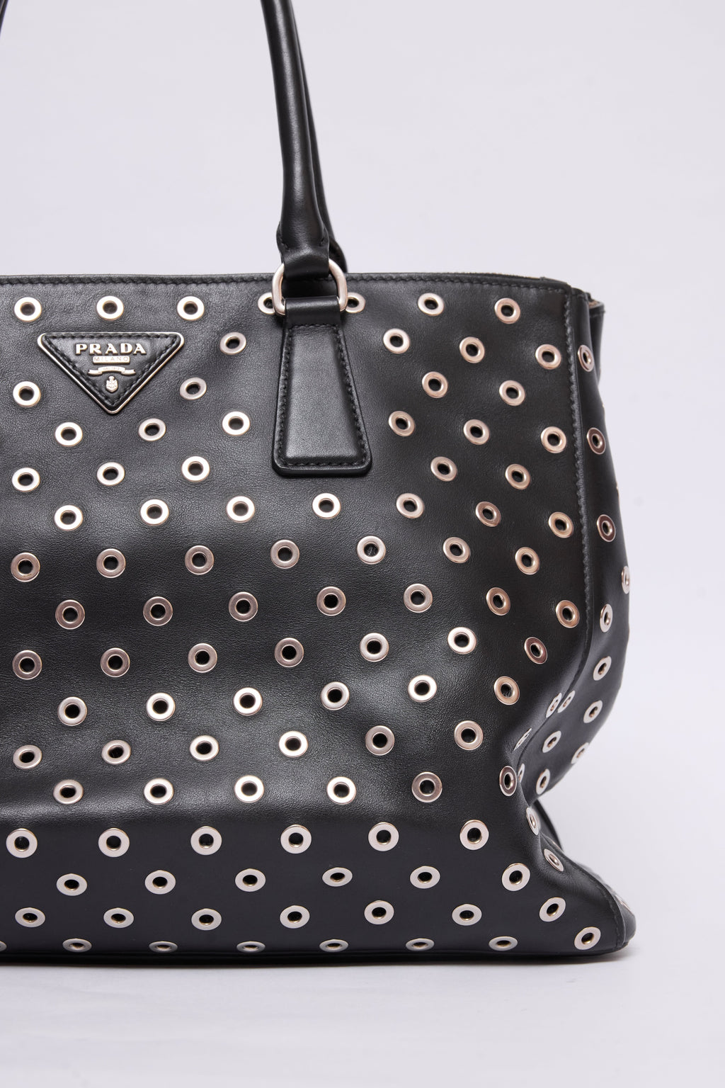 PRADA CITY CALF GROMMET DOUBLE ZIP TOTE