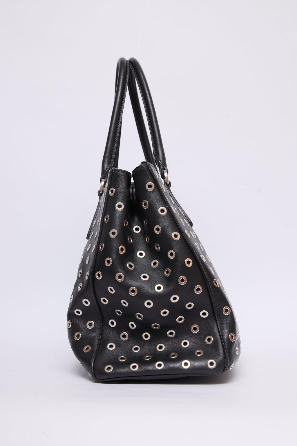 PRADA CITY CALF GROMMET DOUBLE ZIP TOTE