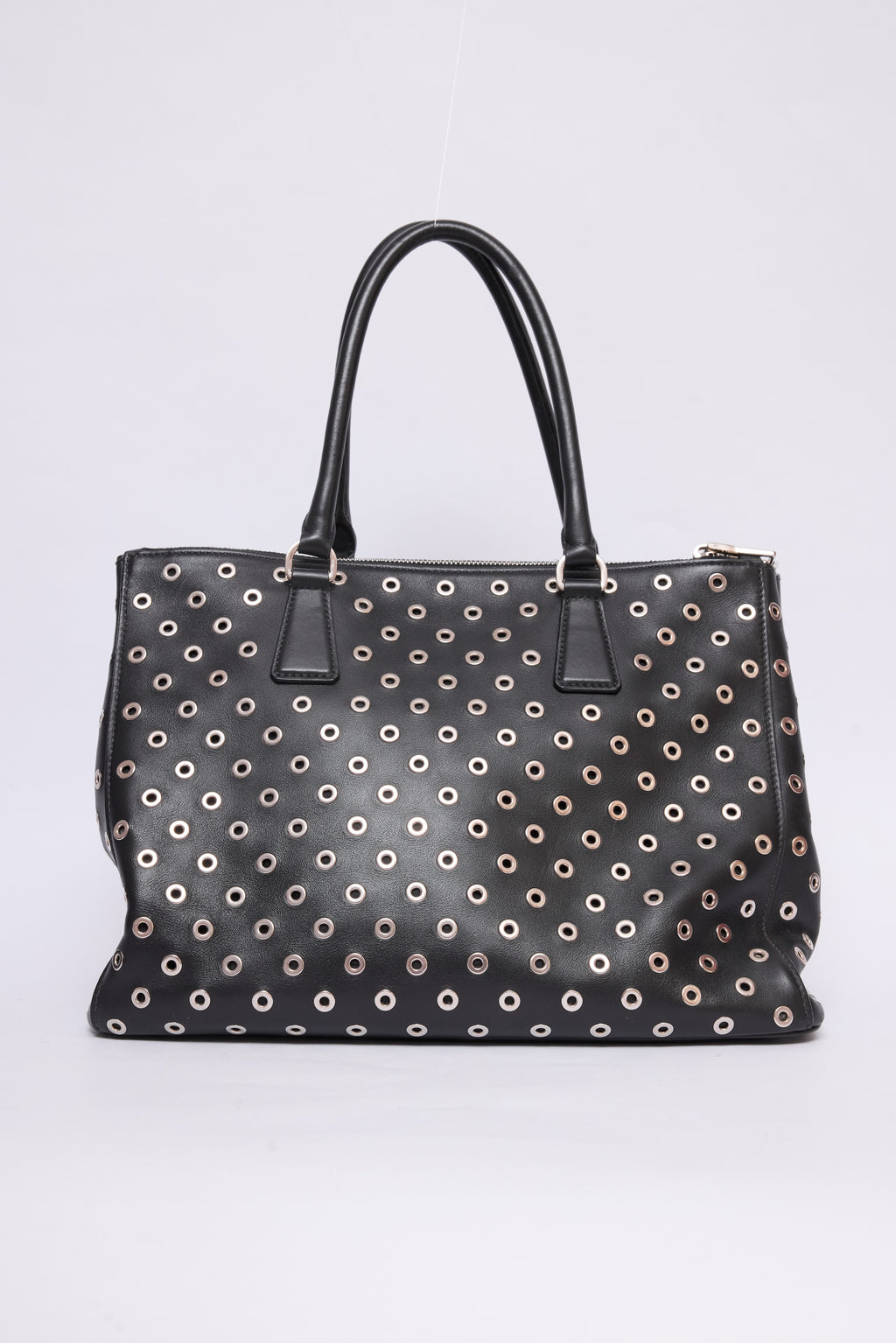 PRADA CITY CALF GROMMET DOUBLE ZIP TOTE